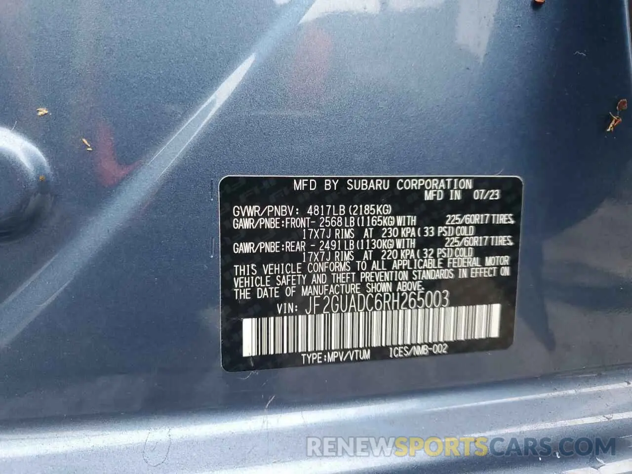 14 fotografías del automóvil dañado JF2GUADC6RH265003 SUBARU CROSSTREK 2024