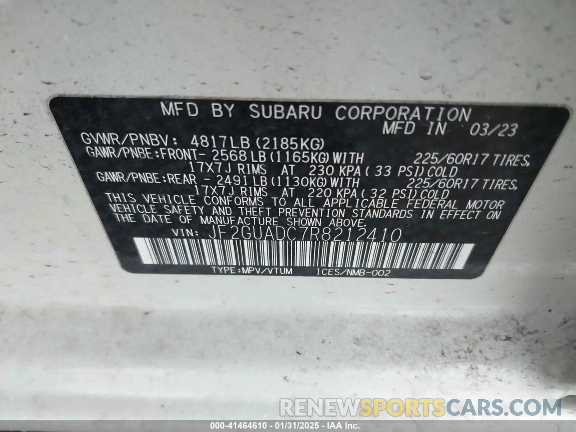 9 fotografías del automóvil dañado JF2GUADC7R8212410 SUBARU CROSSTREK 2024