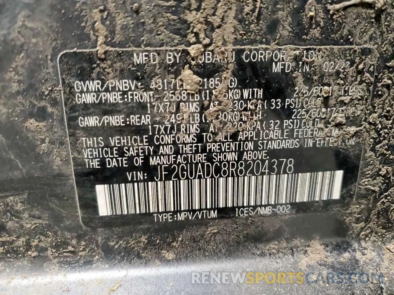12 fotografías del automóvil dañado JF2GUADC8R8204378 SUBARU CROSSTREK 2024