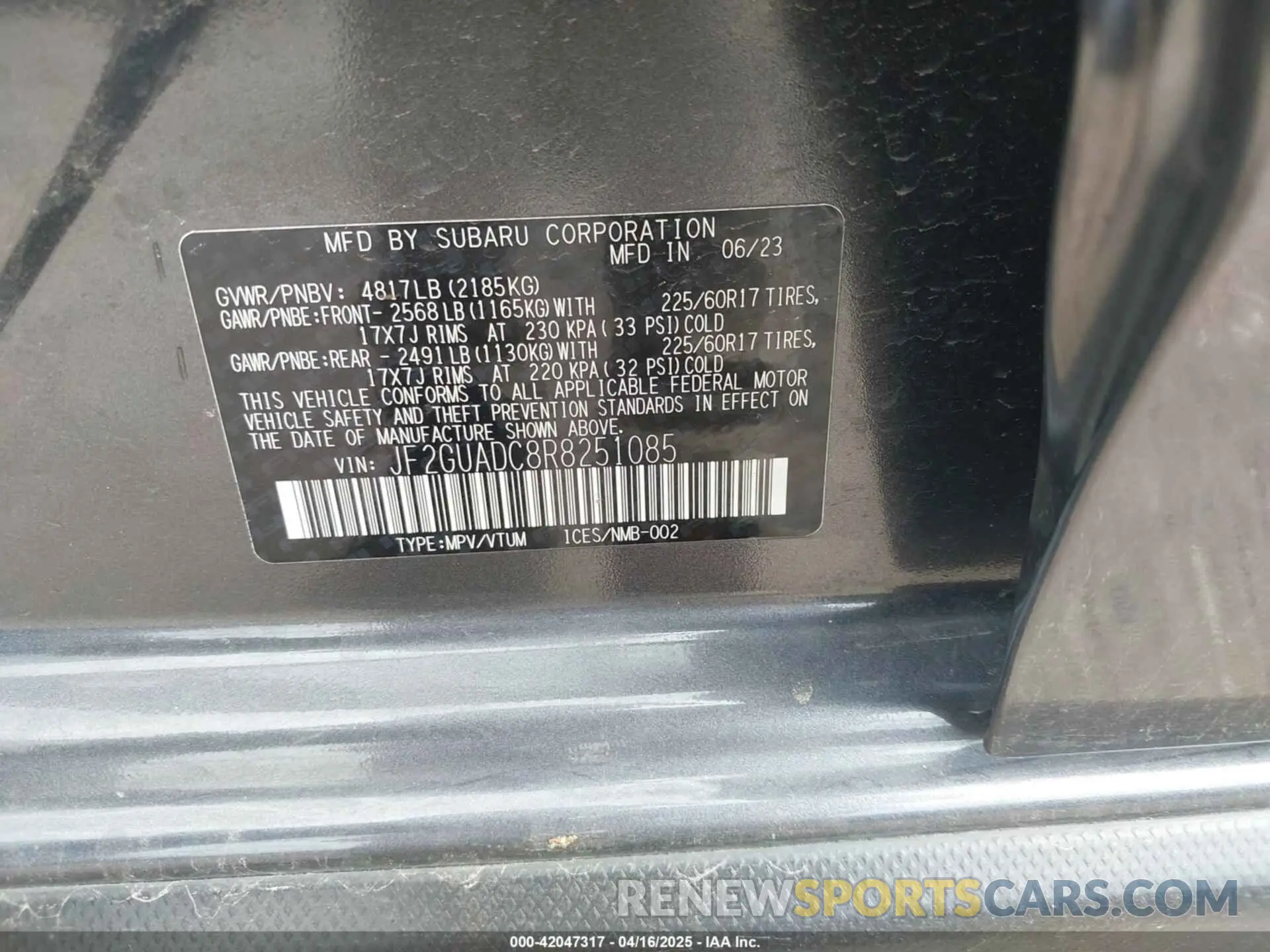 9 fotografías del automóvil dañado JF2GUADC8R8251085 SUBARU CROSSTREK 2024