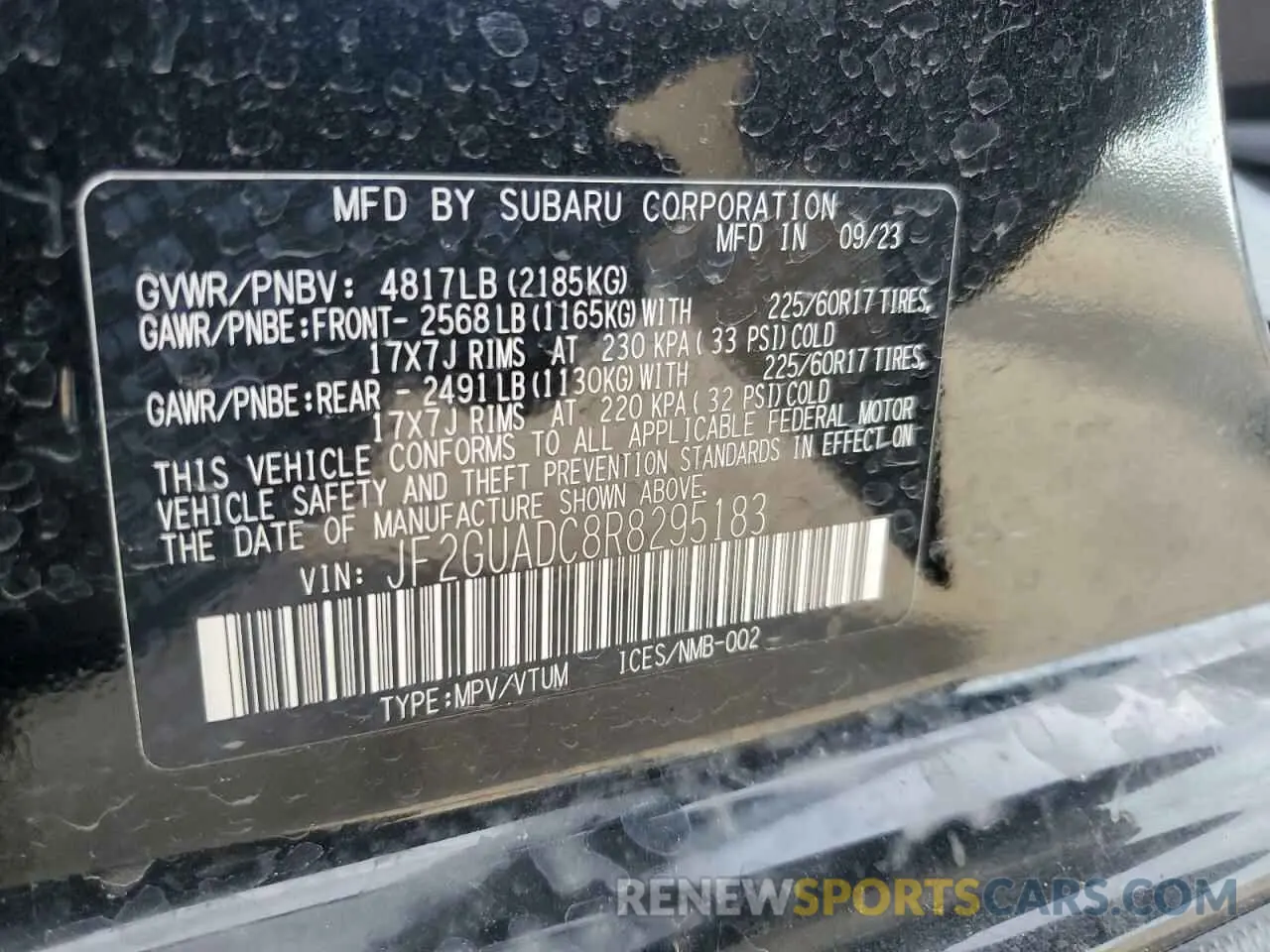 12 fotografías del automóvil dañado JF2GUADC8R8295183 SUBARU CROSSTREK 2024