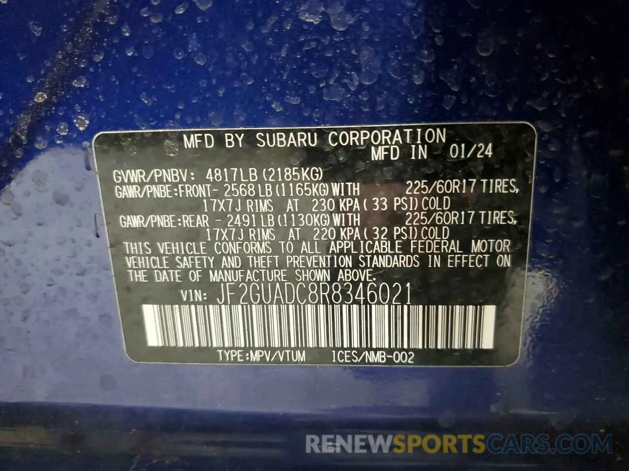 13 fotografías del automóvil dañado JF2GUADC8R8346021 SUBARU CROSSTREK 2024