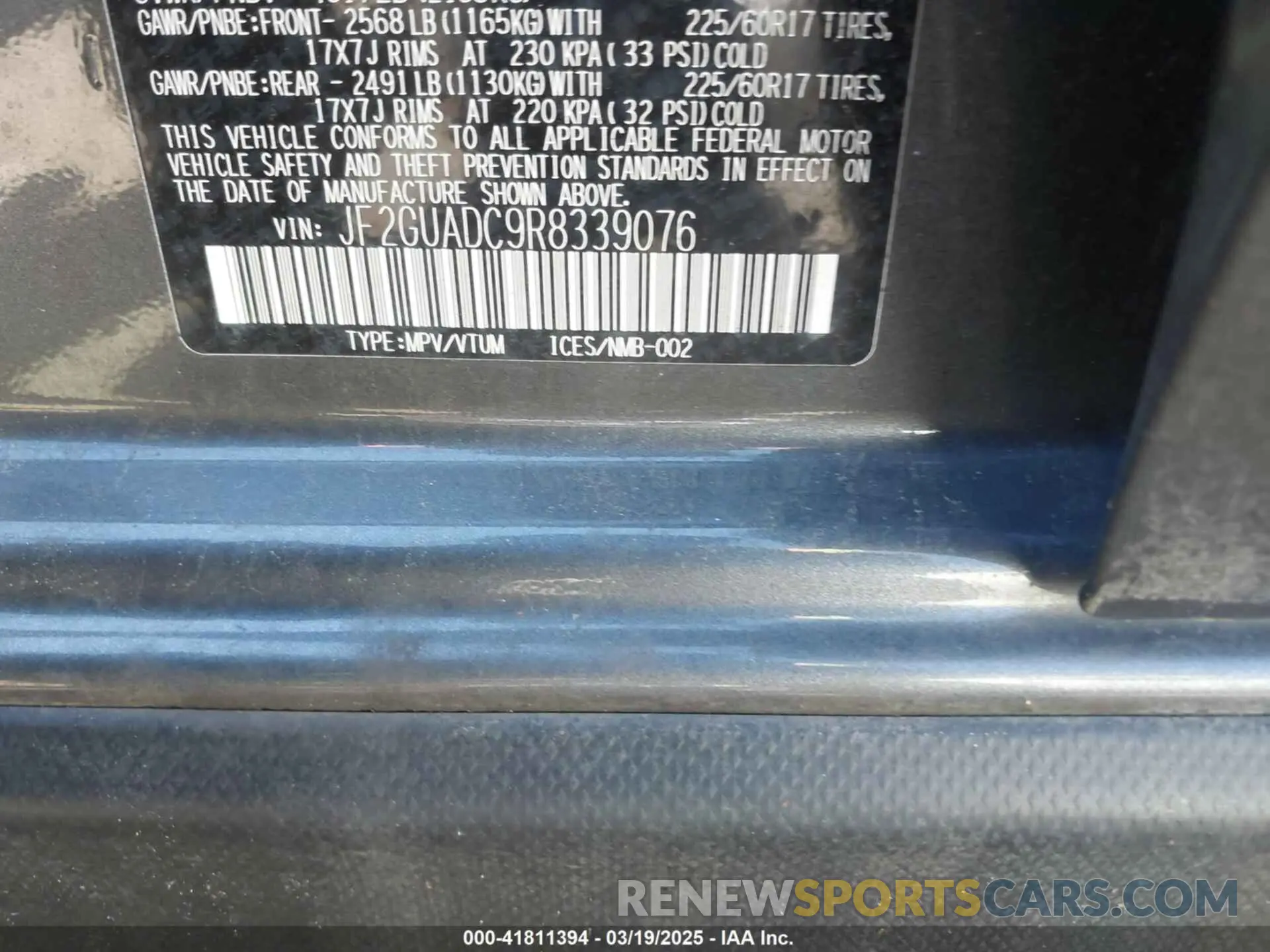 9 fotografías del automóvil dañado JF2GUADC9R8339076 SUBARU CROSSTREK 2024