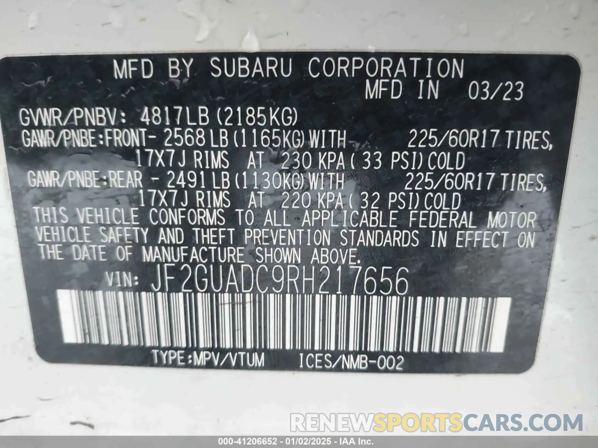 9 fotografías del automóvil dañado JF2GUADC9RH217656 SUBARU CROSSTREK 2024