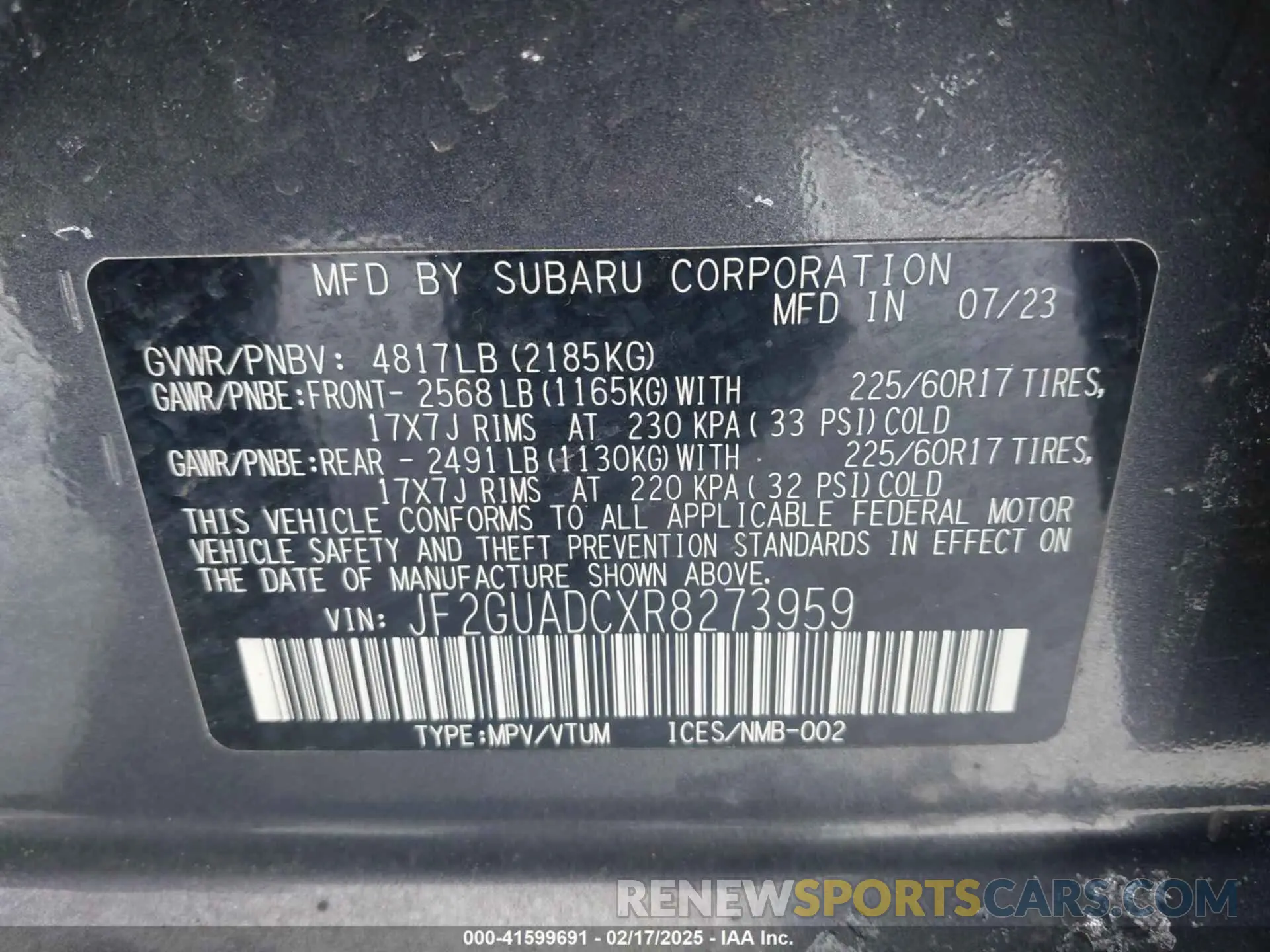 9 fotografías del automóvil dañado JF2GUADCXR8273959 SUBARU CROSSTREK 2024
