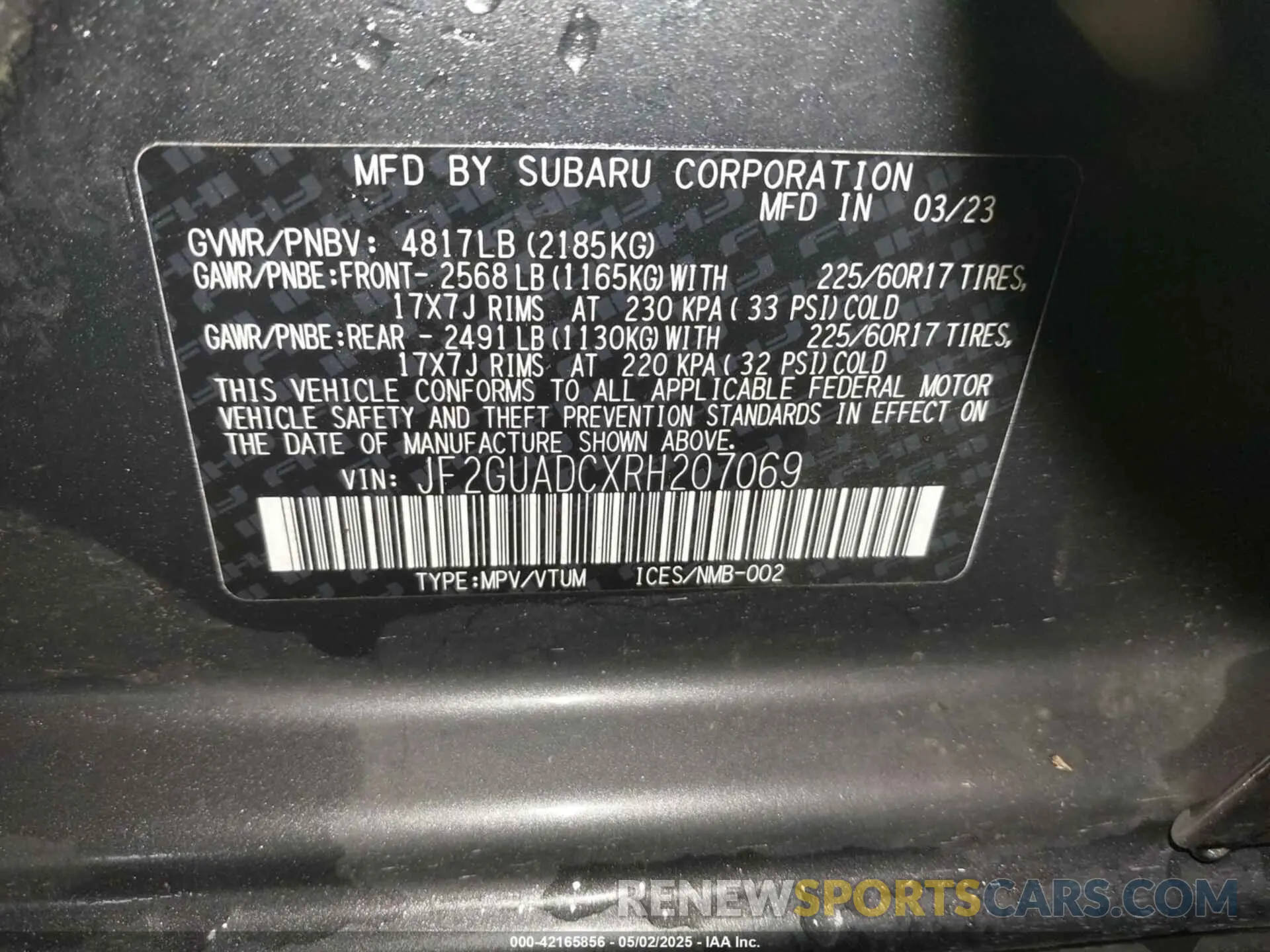 9 fotografías del automóvil dañado JF2GUADCXRH207069 SUBARU CROSSTREK 2024
