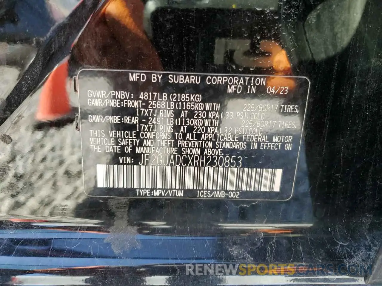 14 fotografías del automóvil dañado JF2GUADCXRH230853 SUBARU CROSSTREK 2024
