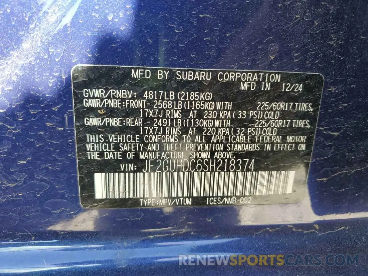 13 fotografías del automóvil dañado JF2GUHDC6SH218374 SUBARU CROSSTREK 2025