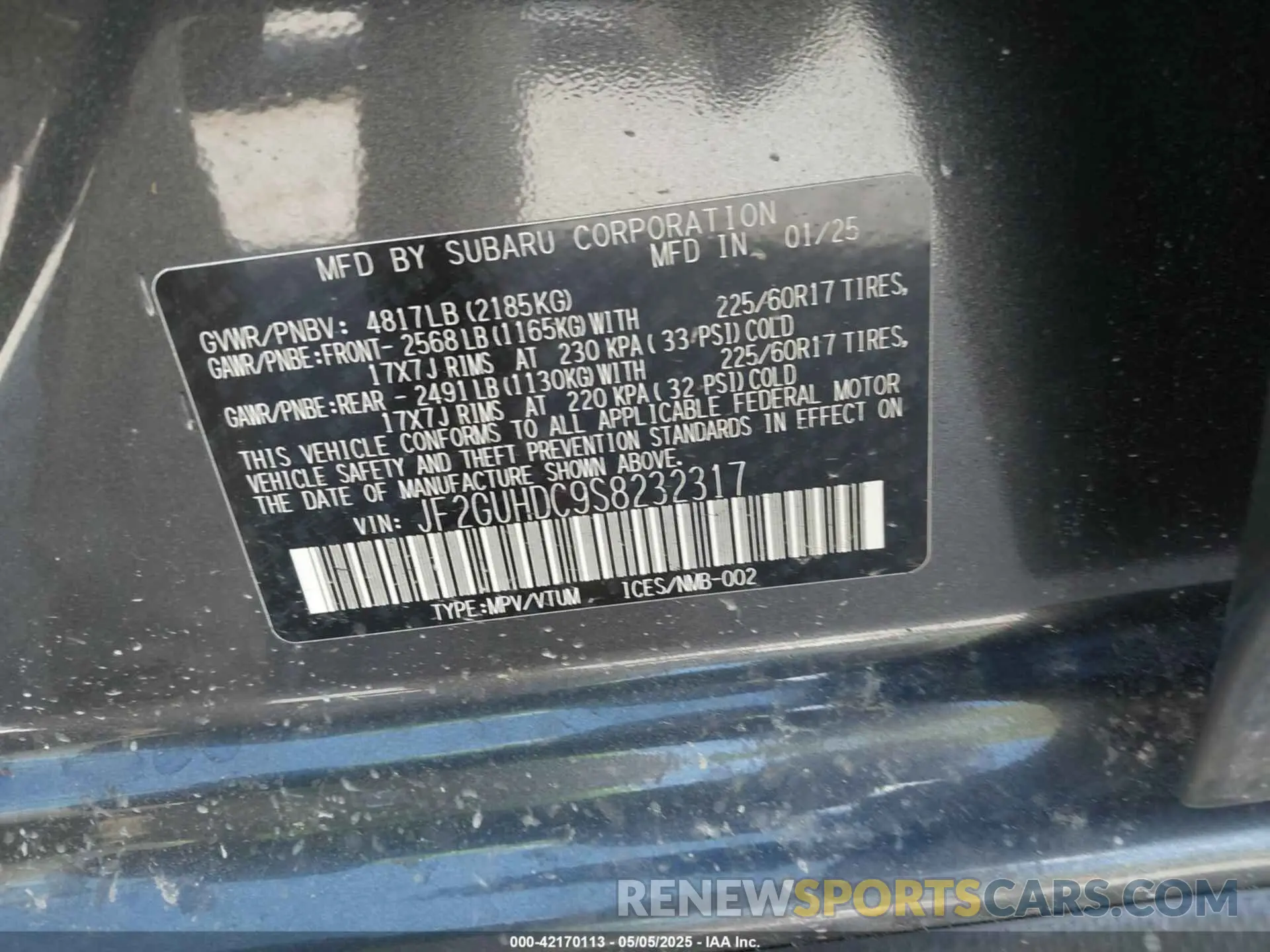 9 fotografías del automóvil dañado JF2GUHDC9S8232317 SUBARU CROSSTREK 2025