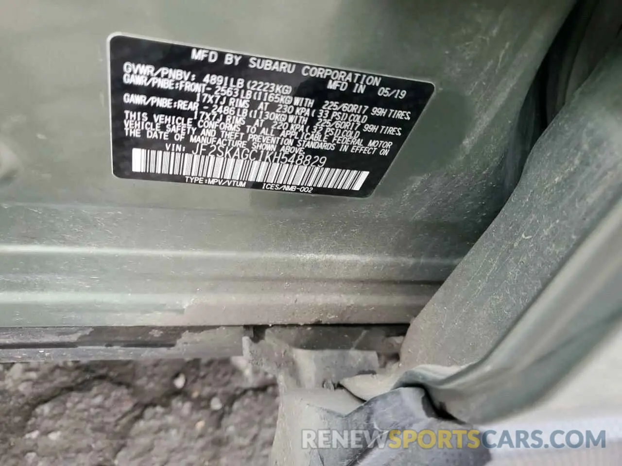 12 fotografías del automóvil dañado JF2SKAGC1KH548829 SUBARU FORESTER 2019