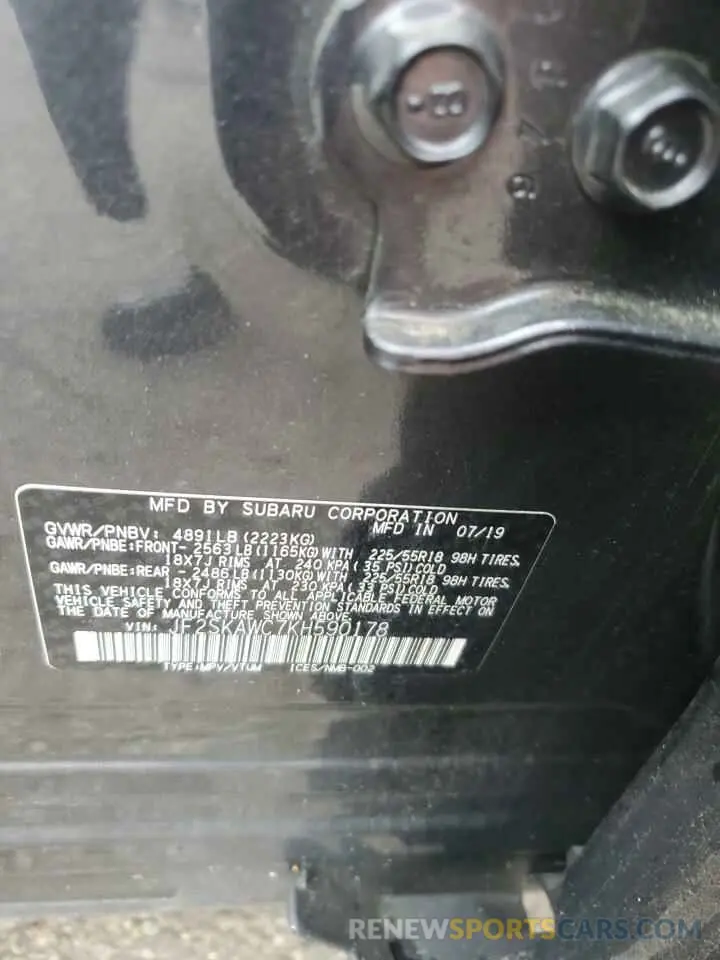 13 fotografías del automóvil dañado JF2SKAWC7KH590178 SUBARU FORESTER 2019