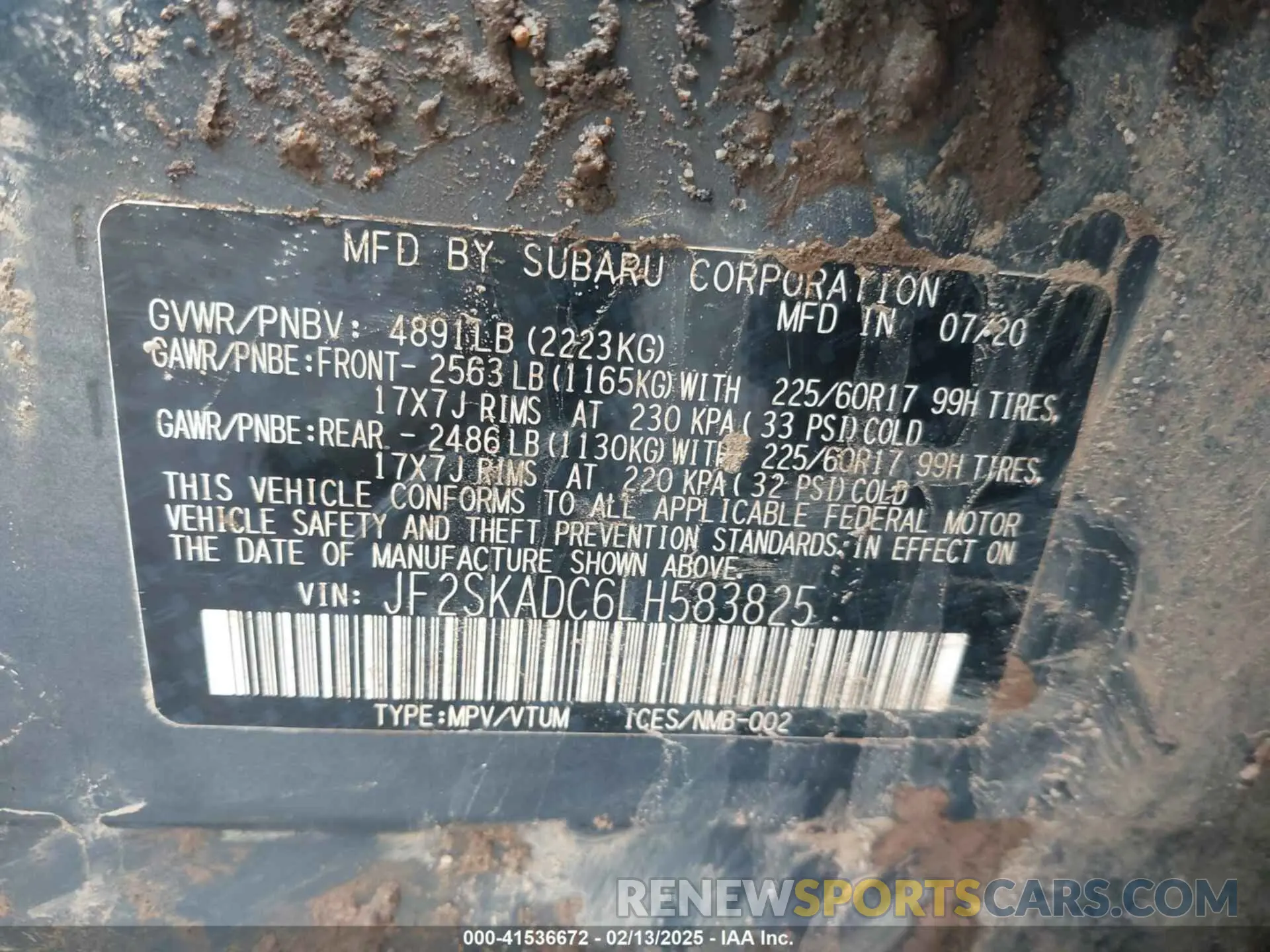 9 fotografías del automóvil dañado JF2SKADC6LH583825 SUBARU FORESTER 2020