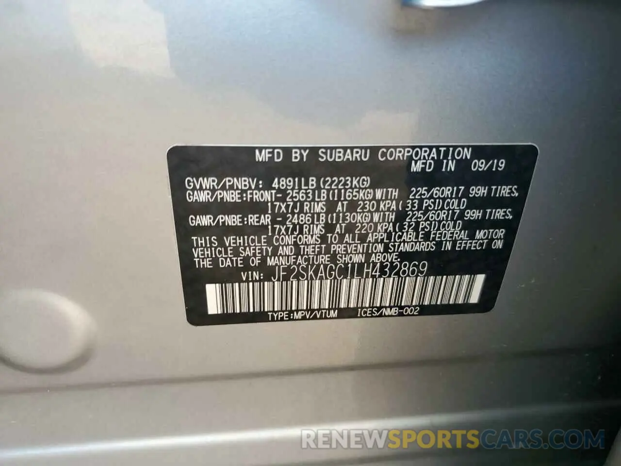 13 fotografías del automóvil dañado JF2SKAGC1LH432869 SUBARU FORESTER 2020