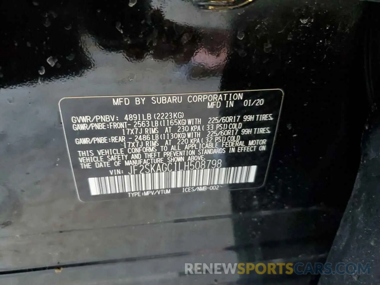 14 fotografías del automóvil dañado JF2SKAGC1LH508798 SUBARU FORESTER 2020