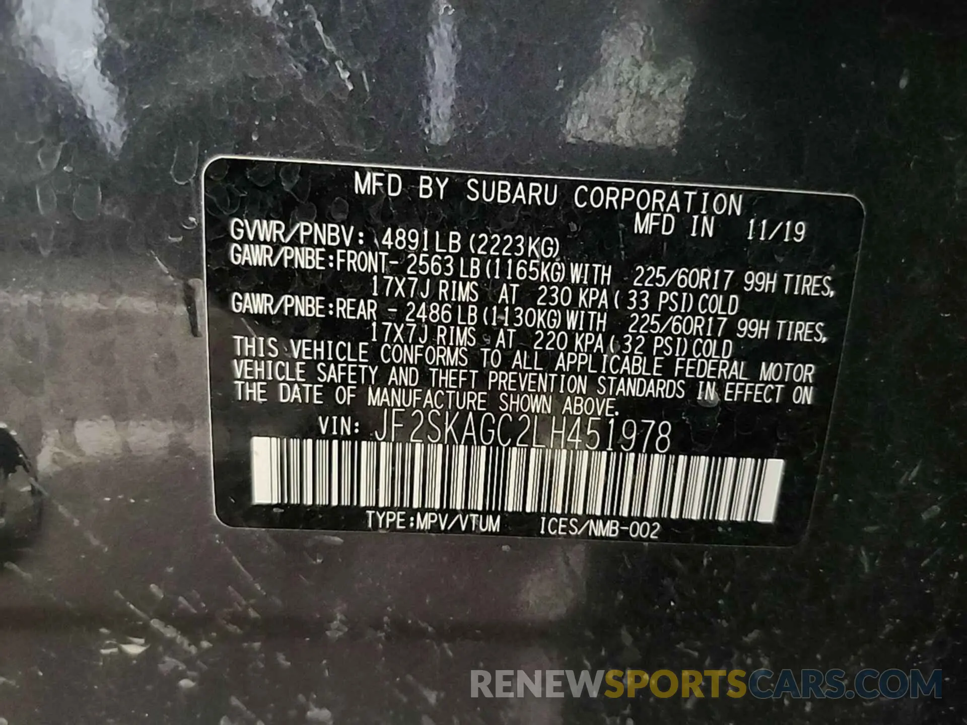 29 fotografías del automóvil dañado JF2SKAGC2LH451978 SUBARU FORESTER 2020