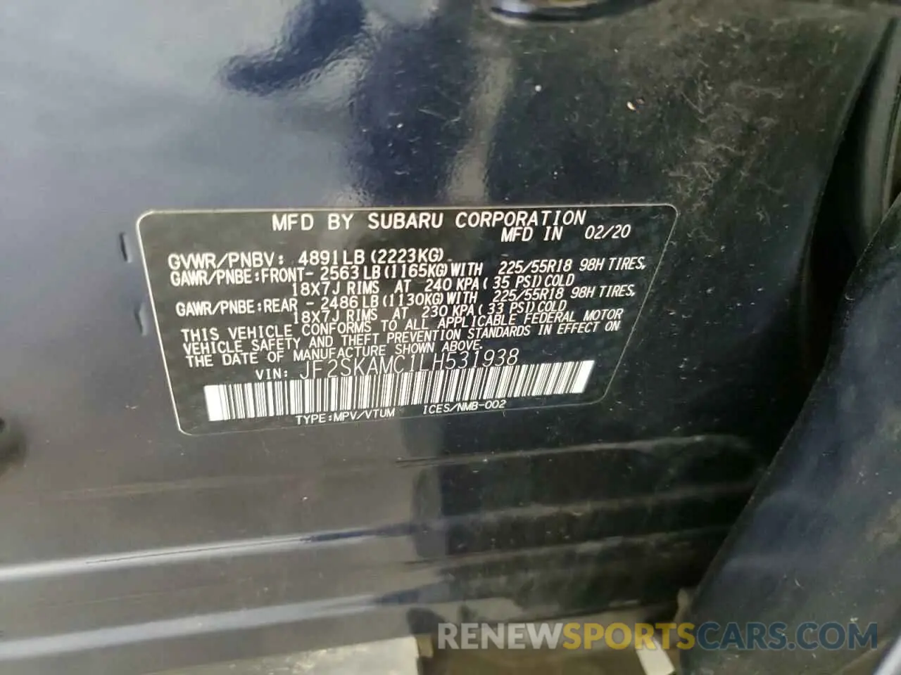 15 fotografías del automóvil dañado JF2SKAMC1LH531938 SUBARU FORESTER 2020