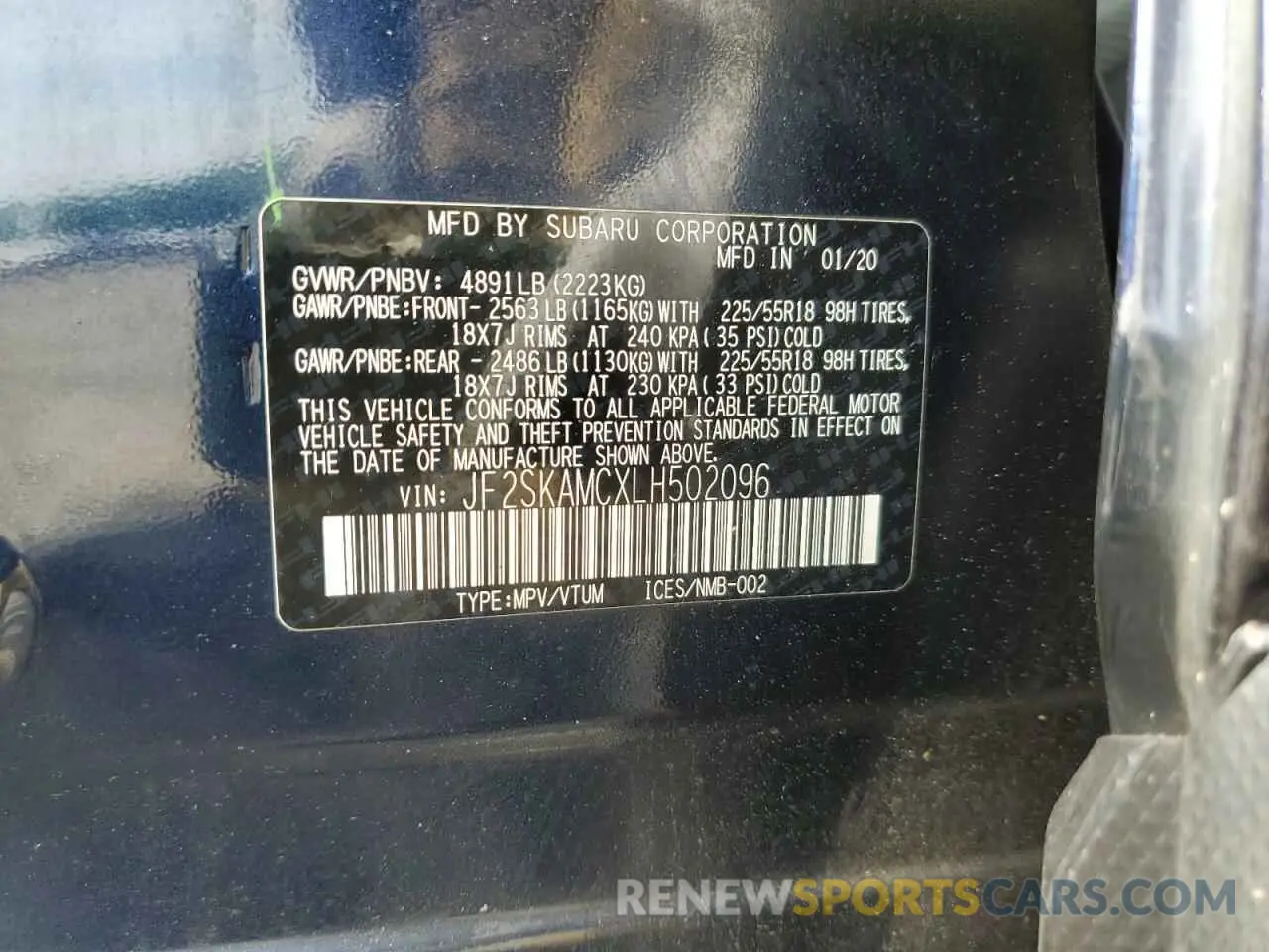 13 fotografías del automóvil dañado JF2SKAMCXLH502096 SUBARU FORESTER 2020