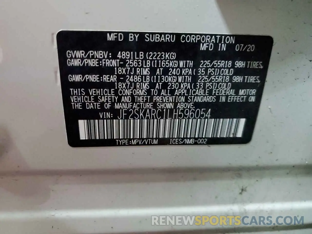 13 fotografías del automóvil dañado JF2SKARC1LH596054 SUBARU FORESTER 2020