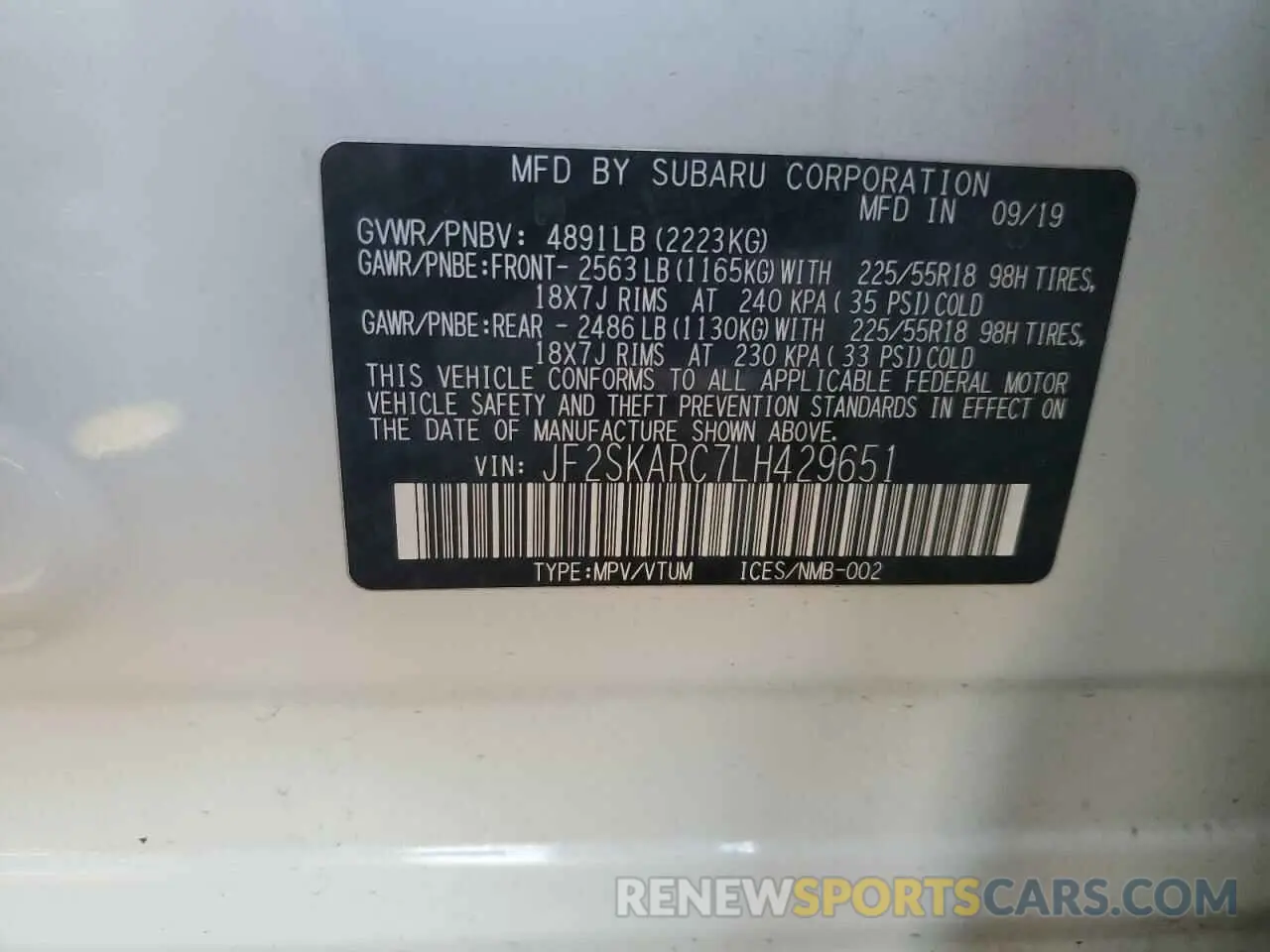 13 fotografías del automóvil dañado JF2SKARC7LH429651 SUBARU FORESTER 2020