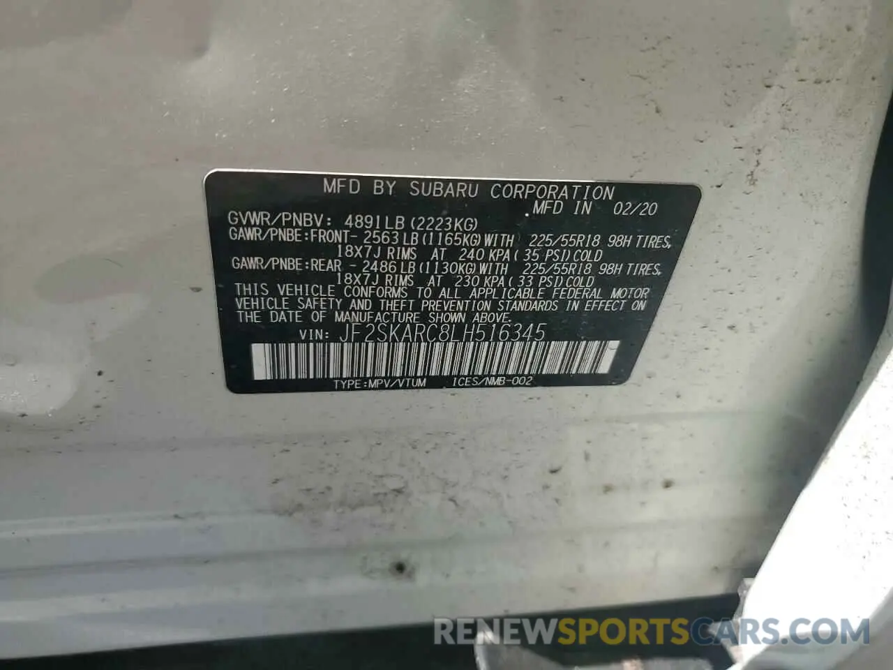 13 fotografías del automóvil dañado JF2SKARC8LH516345 SUBARU FORESTER 2020