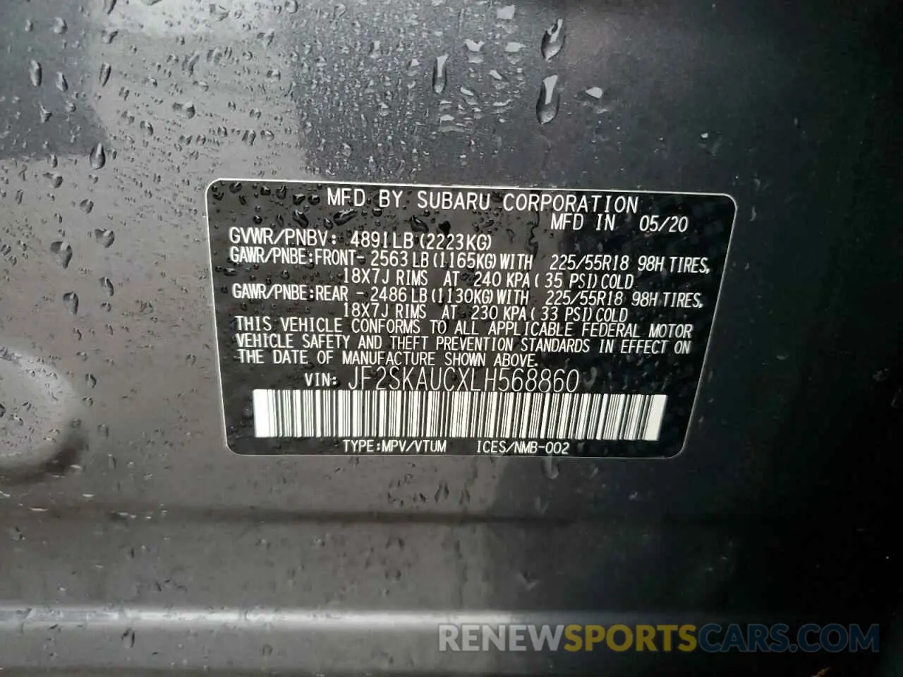 14 fotografías del automóvil dañado JF2SKAUCXLH568860 SUBARU FORESTER 2020