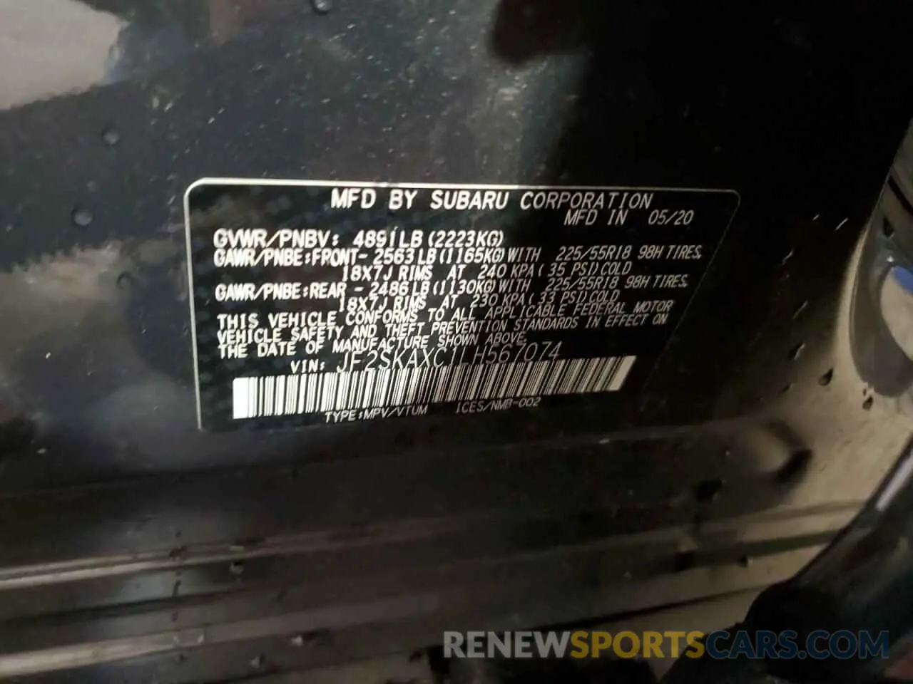 13 fotografías del automóvil dañado JF2SKAXC1LH567074 SUBARU FORESTER 2020