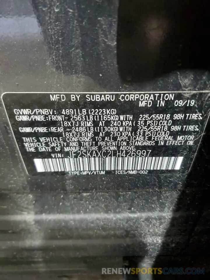 13 fotografías del automóvil dañado JF2SKAXC2LH426997 SUBARU FORESTER 2020