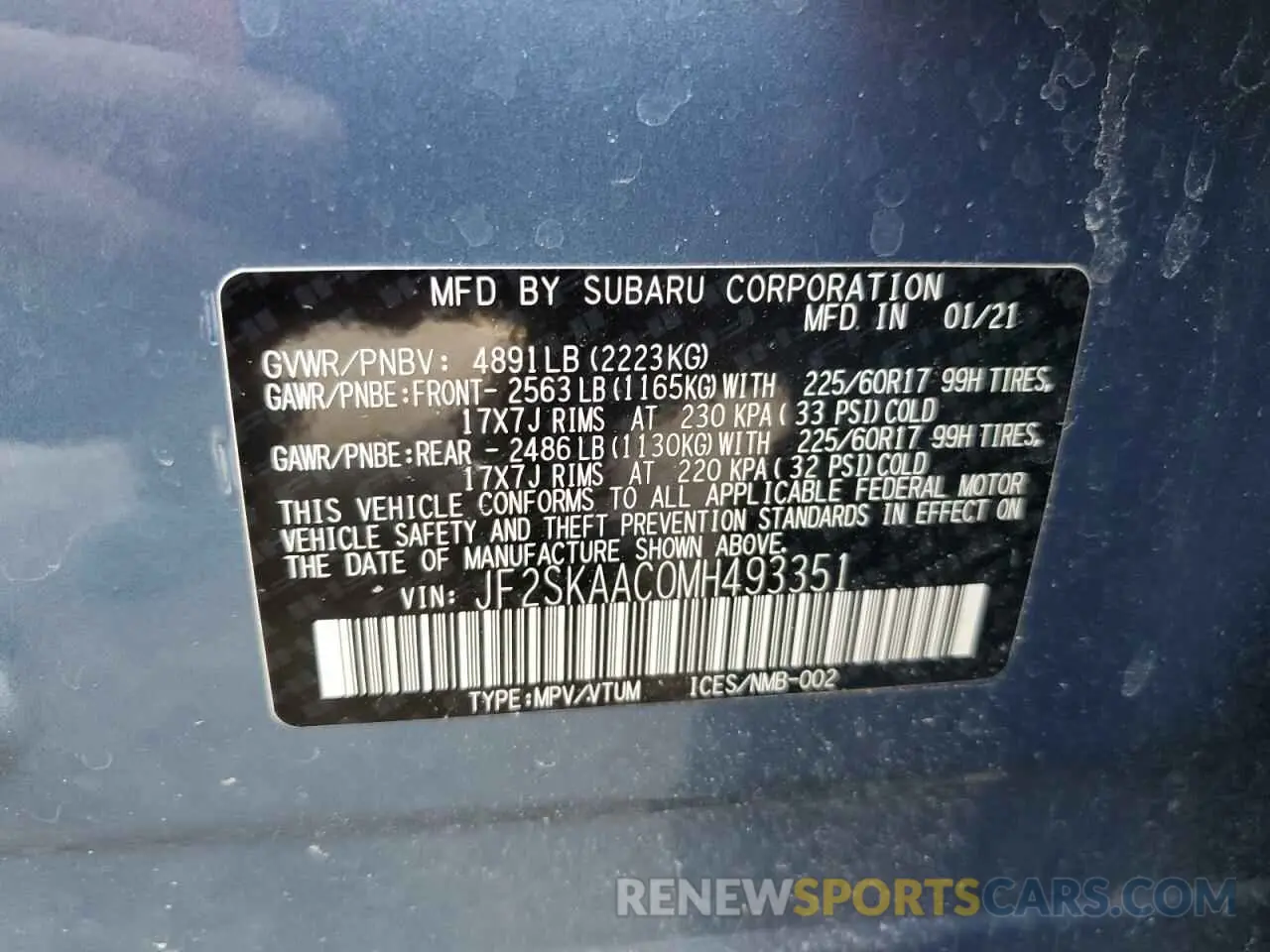 13 fotografías del automóvil dañado JF2SKAAC0MH493351 SUBARU FORESTER 2021