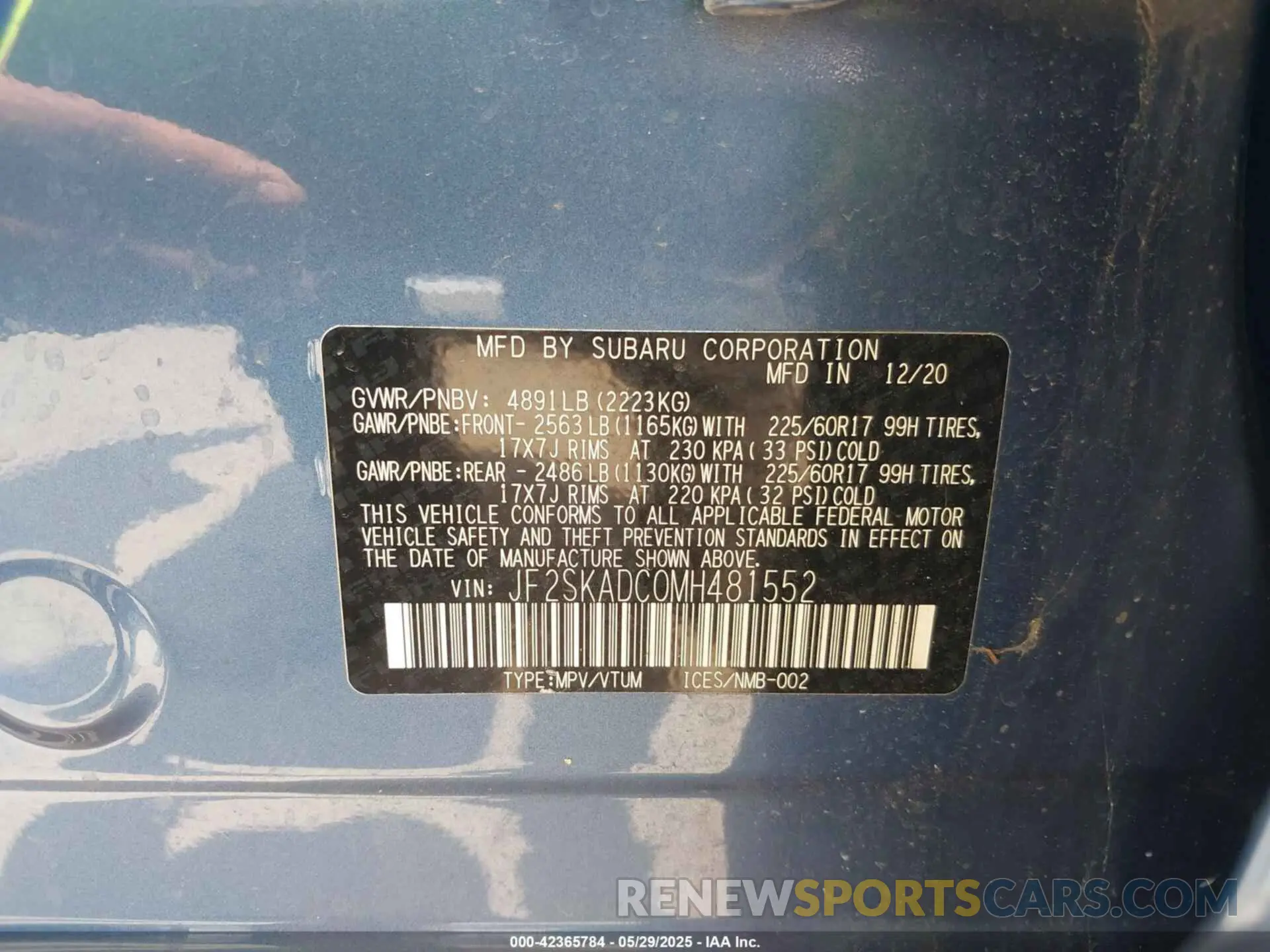 9 fotografías del automóvil dañado JF2SKADC0MH481552 SUBARU FORESTER 2021