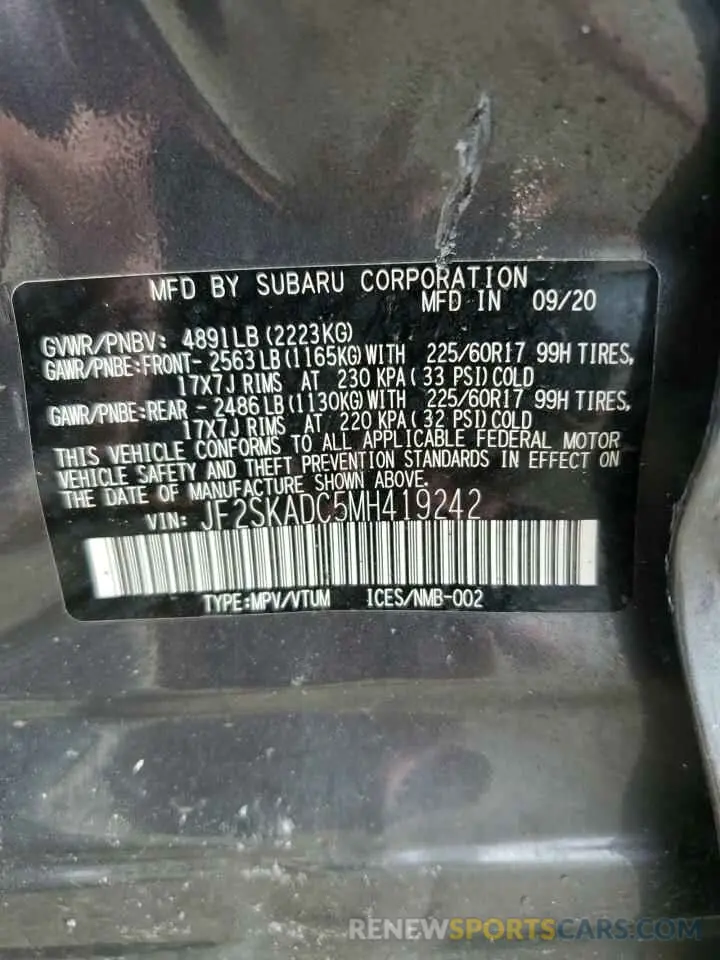 13 fotografías del automóvil dañado JF2SKADC5MH419242 SUBARU FORESTER 2021