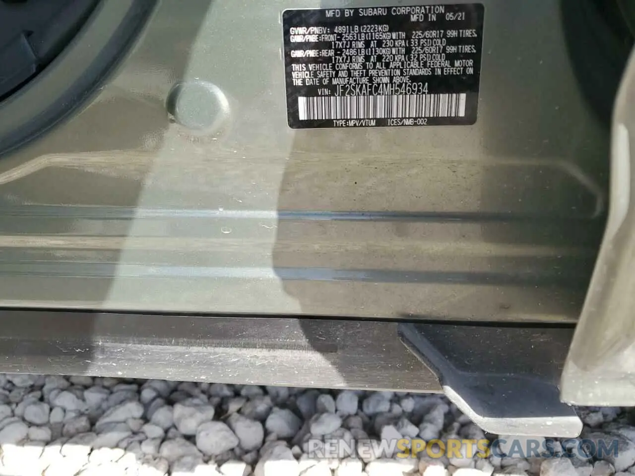 12 fotografías del automóvil dañado JF2SKAFC4MH546934 SUBARU FORESTER 2021
