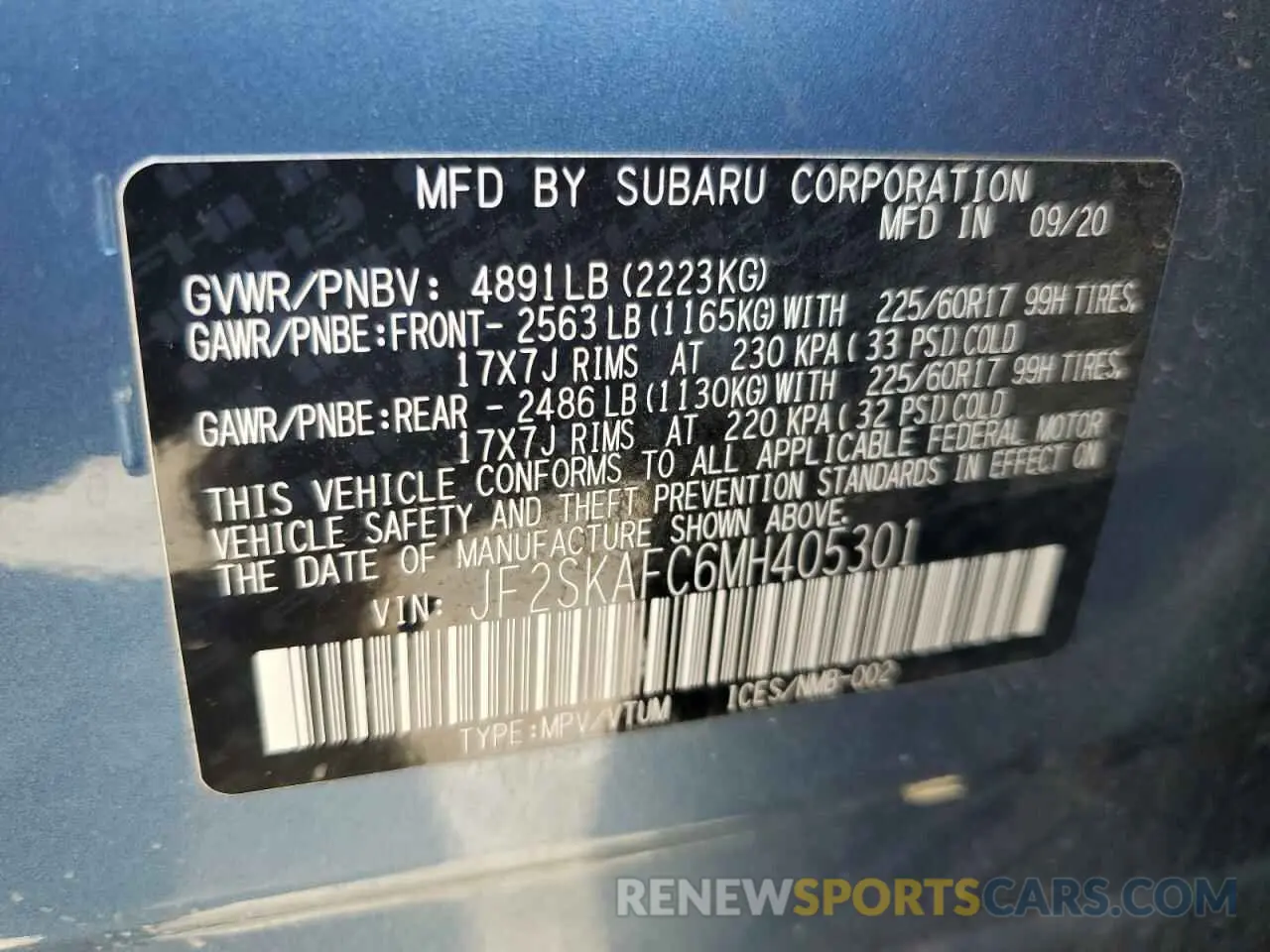 12 fotografías del automóvil dañado JF2SKAFC6MH405301 SUBARU FORESTER 2021