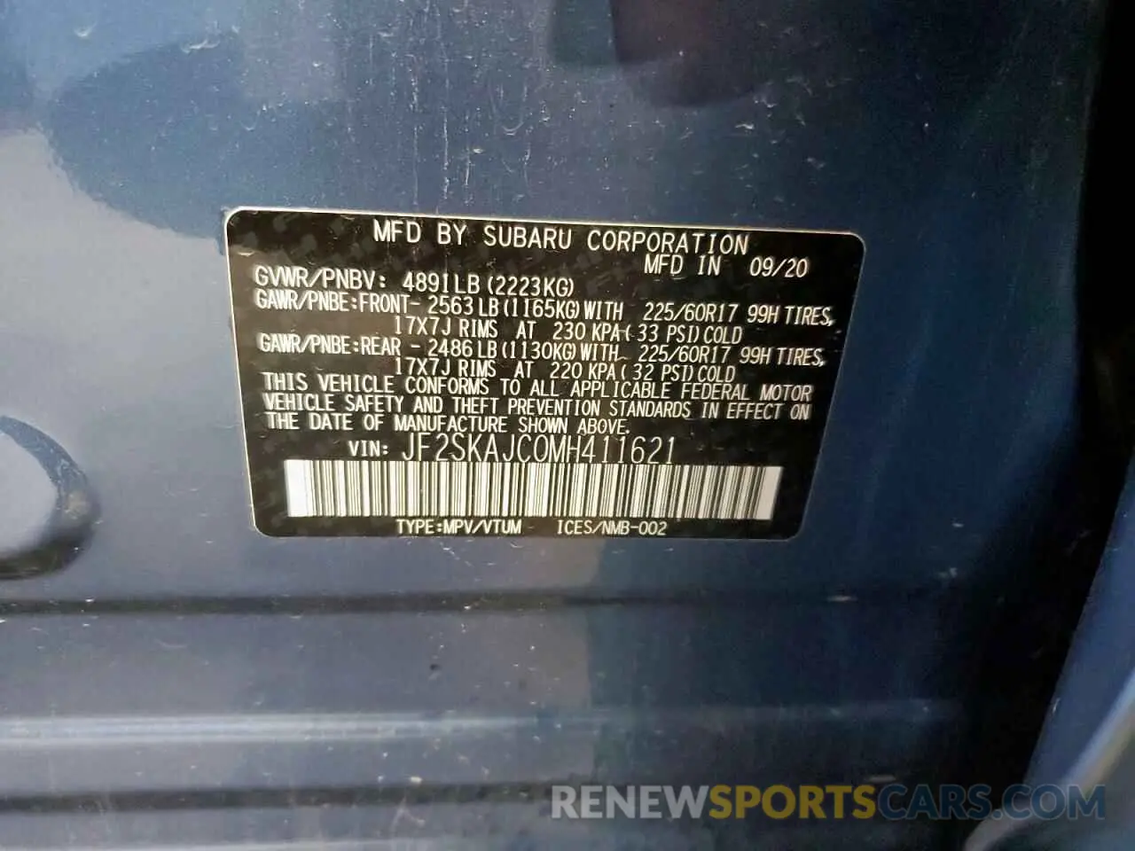 14 fotografías del automóvil dañado JF2SKAJC0MH411621 SUBARU FORESTER 2021