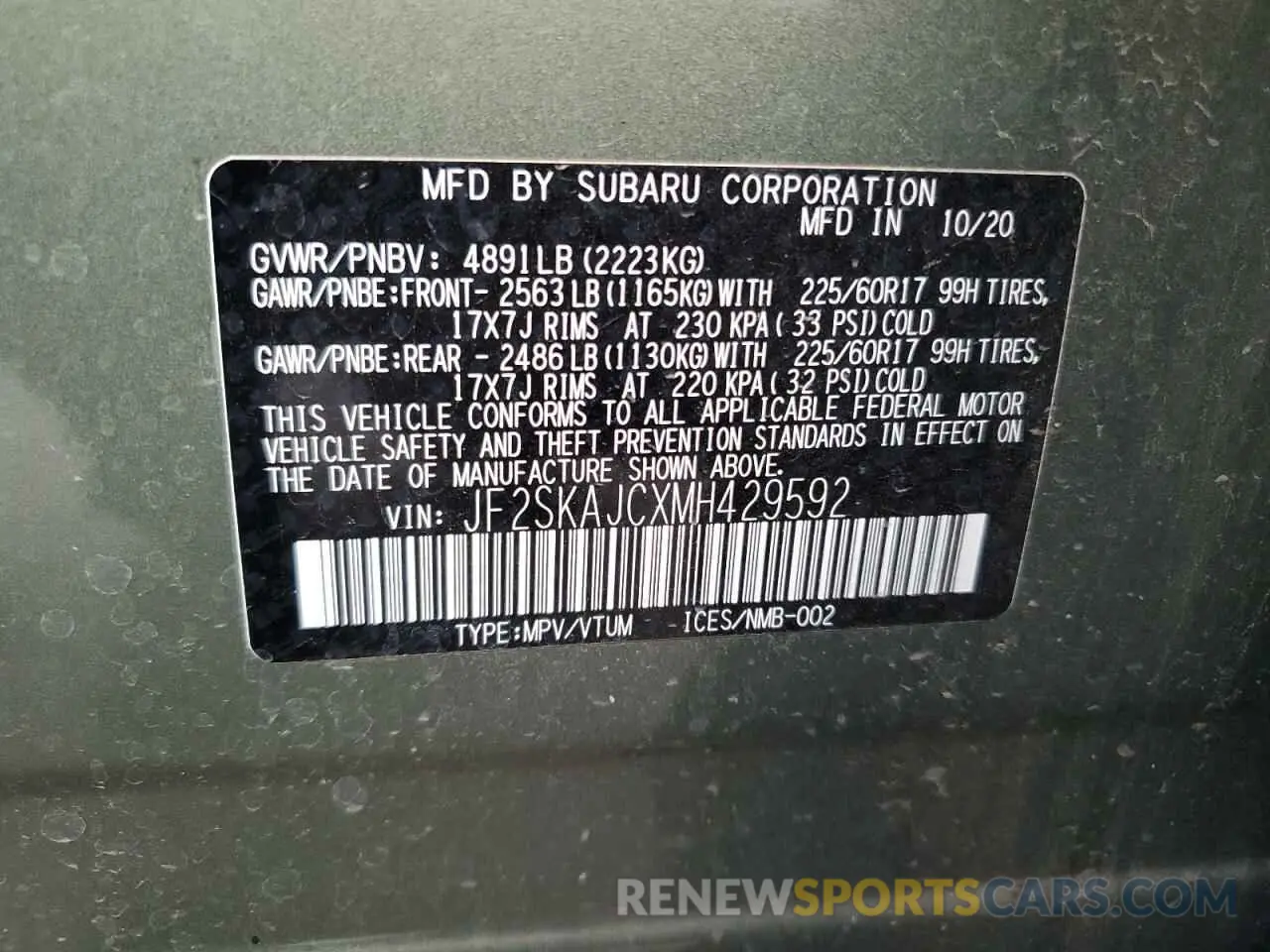 13 fotografías del automóvil dañado JF2SKAJCXMH429592 SUBARU FORESTER 2021