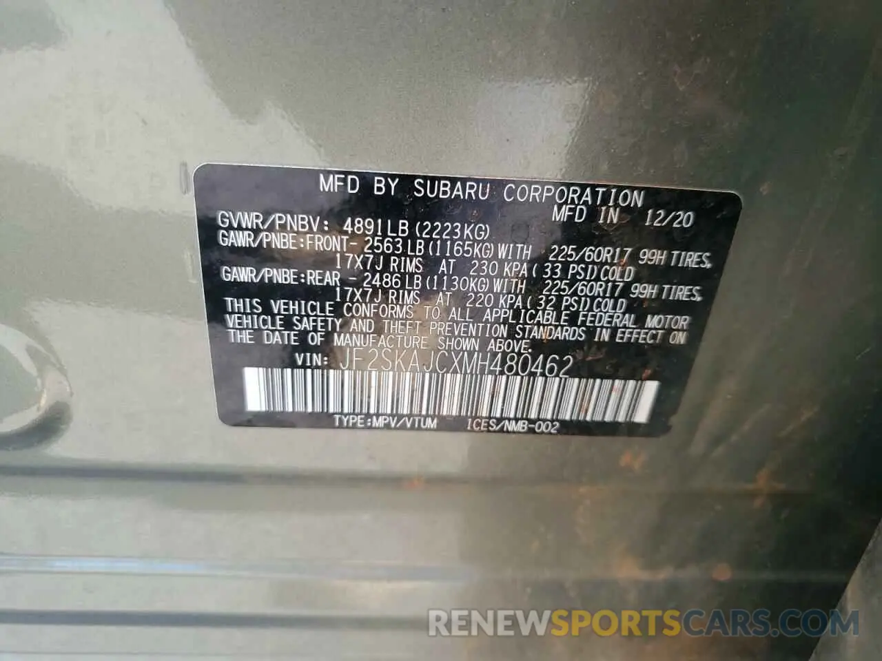13 fotografías del automóvil dañado JF2SKAJCXMH480462 SUBARU FORESTER 2021