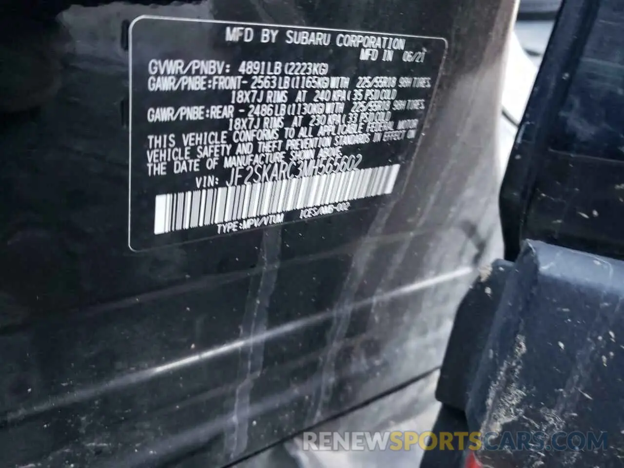 12 fotografías del automóvil dañado JF2SKARC3MH565602 SUBARU FORESTER 2021