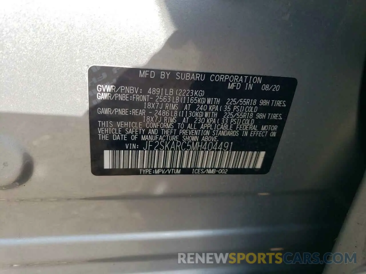 13 fotografías del automóvil dañado JF2SKARC5MH404491 SUBARU FORESTER 2021