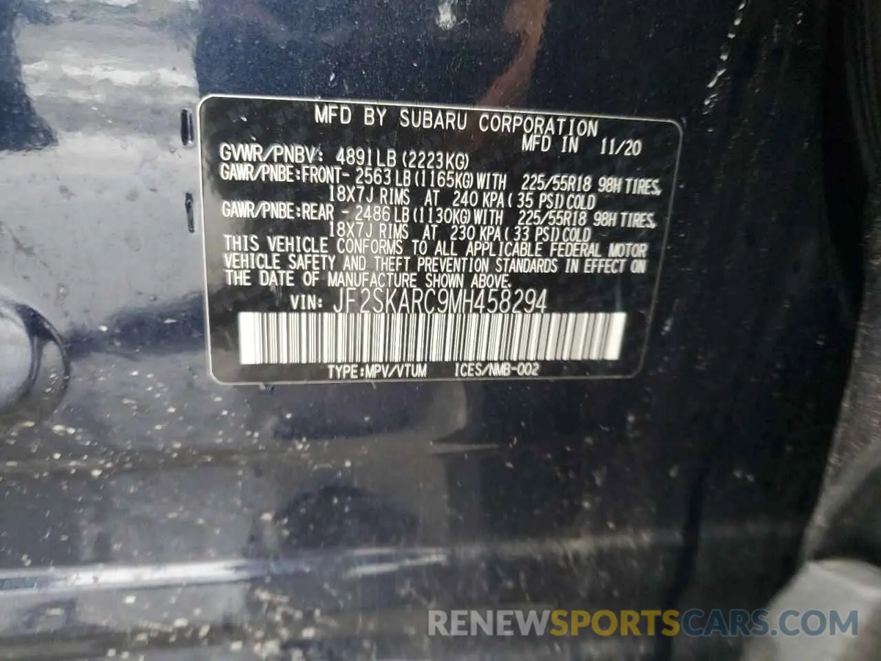 12 fotografías del automóvil dañado JF2SKARC9MH458294 SUBARU FORESTER 2021