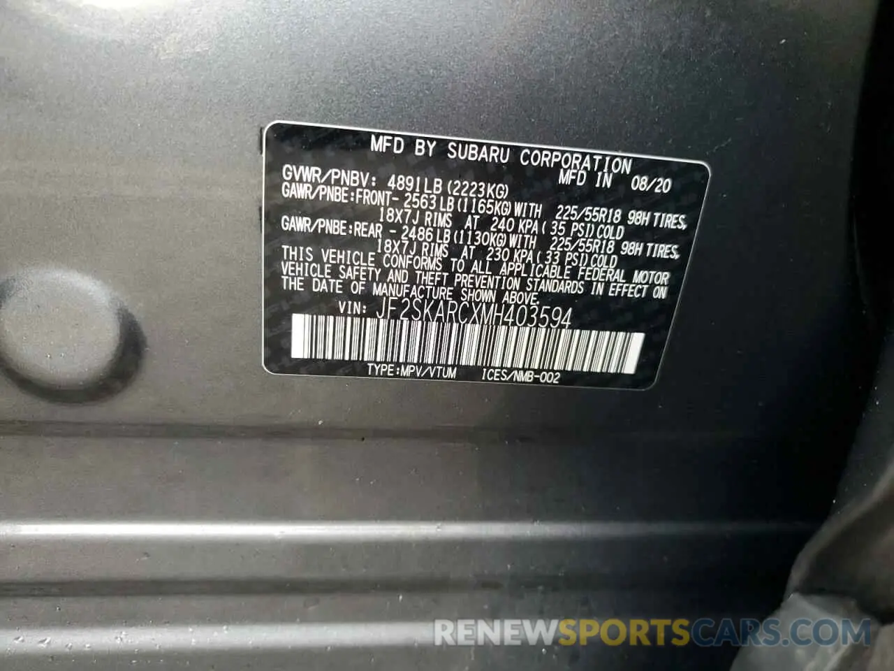 13 fotografías del automóvil dañado JF2SKARCXMH403594 SUBARU FORESTER 2021