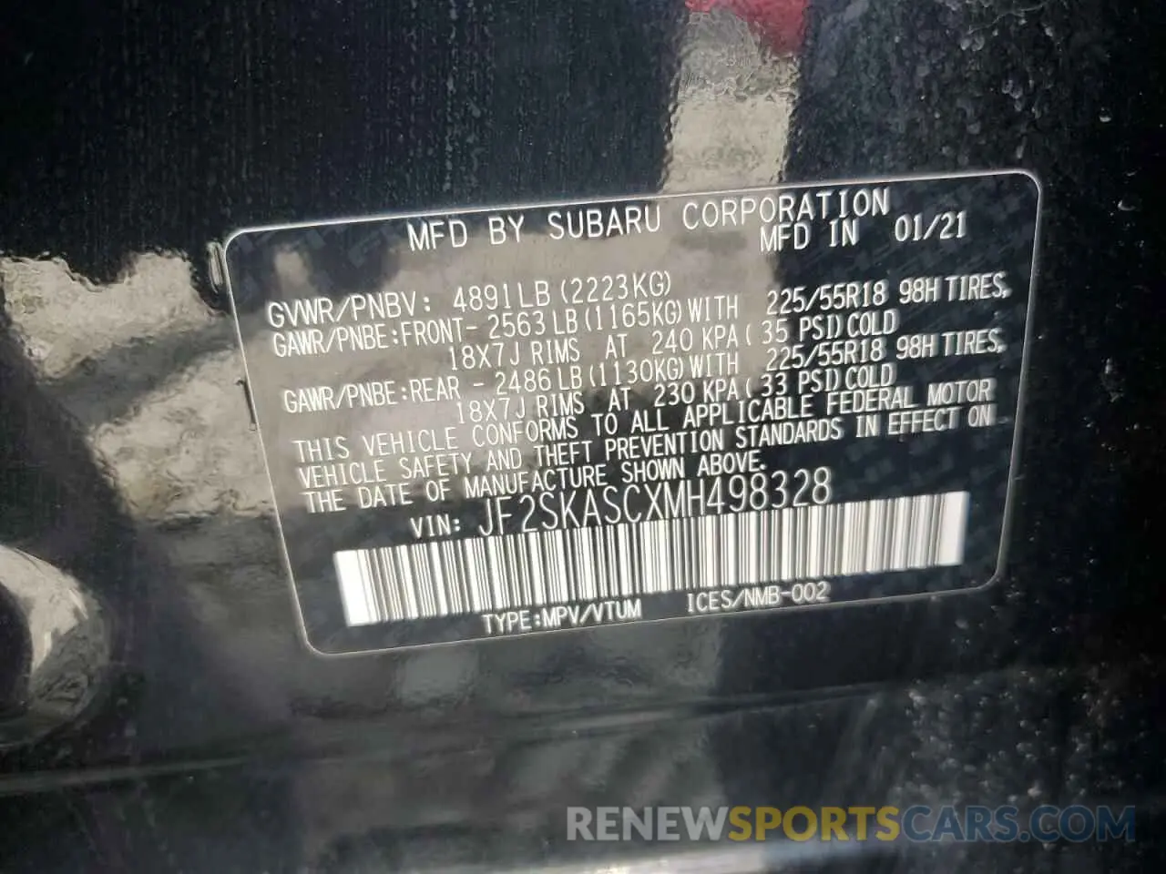 13 fotografías del automóvil dañado JF2SKASCXMH498328 SUBARU FORESTER 2021
