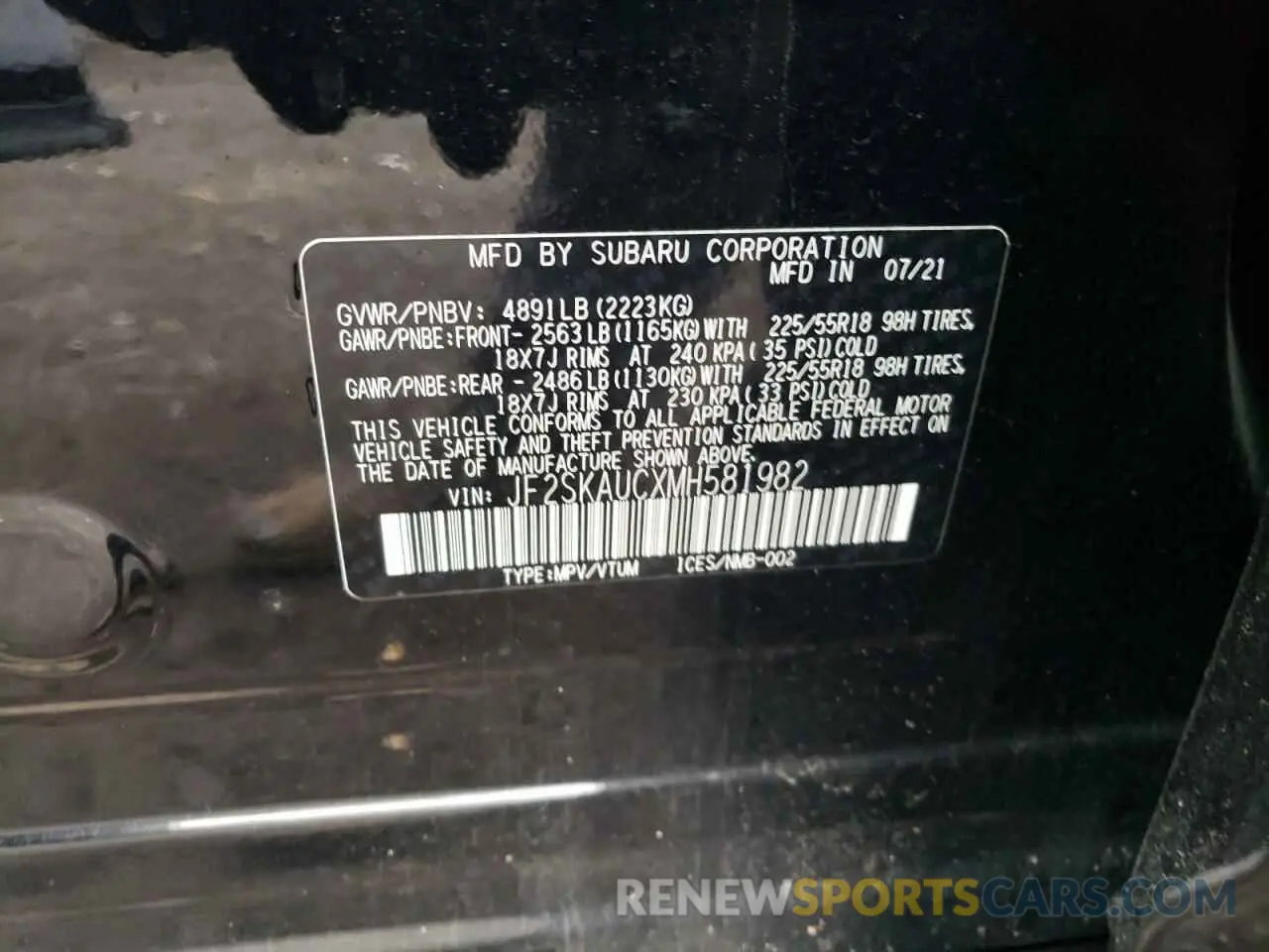 13 fotografías del automóvil dañado JF2SKAUCXMH581982 SUBARU FORESTER 2021