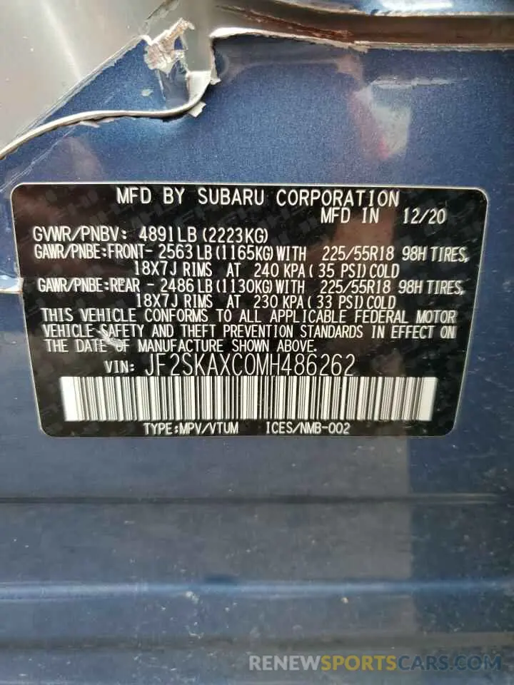 13 fotografías del automóvil dañado JF2SKAXC0MH486262 SUBARU FORESTER 2021