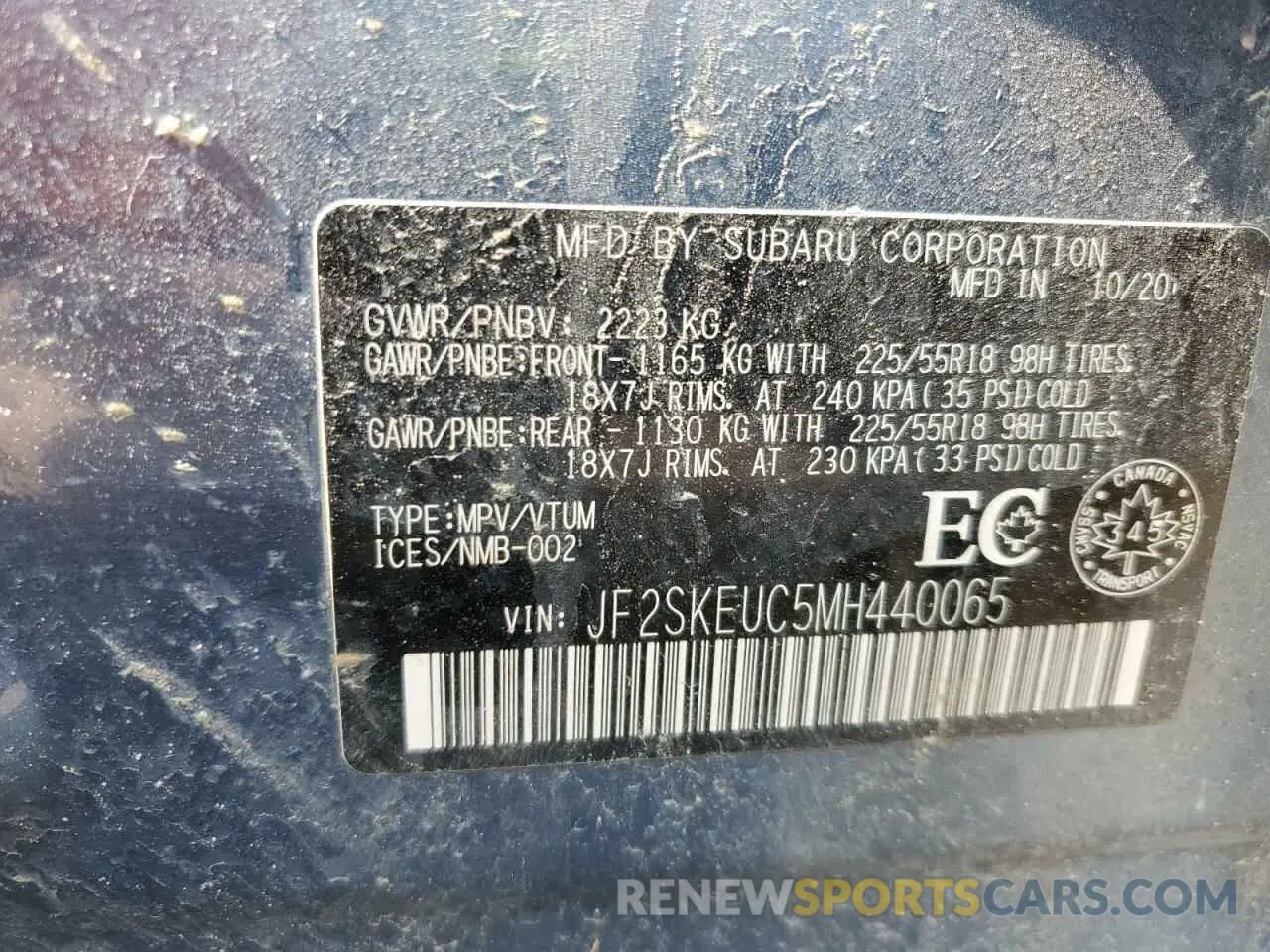 13 fotografías del automóvil dañado JF2SKEUC5MH440065 SUBARU FORESTER 2021