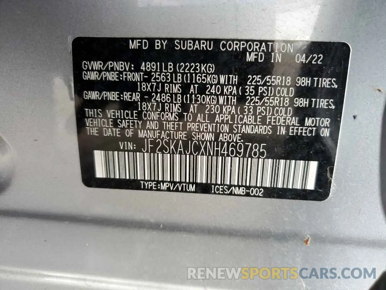 13 fotografías del automóvil dañado JF2SKAJCXNH469785 SUBARU FORESTER 2022