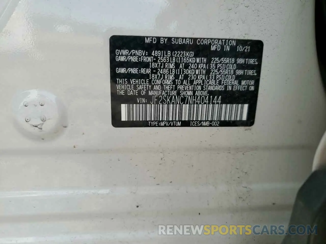 14 fotografías del automóvil dañado JF2SKANC7NH404144 SUBARU FORESTER 2022