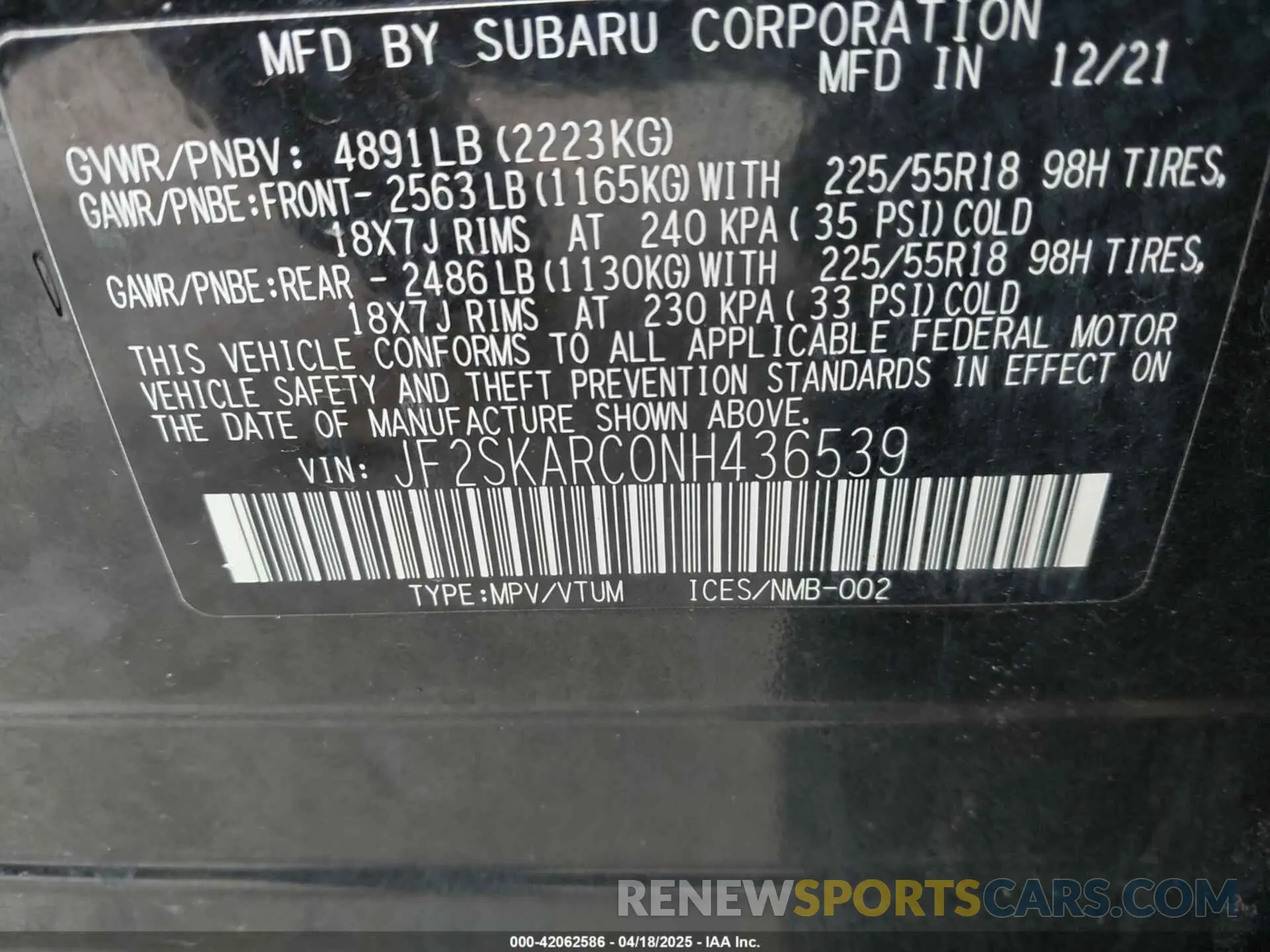 9 fotografías del automóvil dañado JF2SKARC0NH436539 SUBARU FORESTER 2022