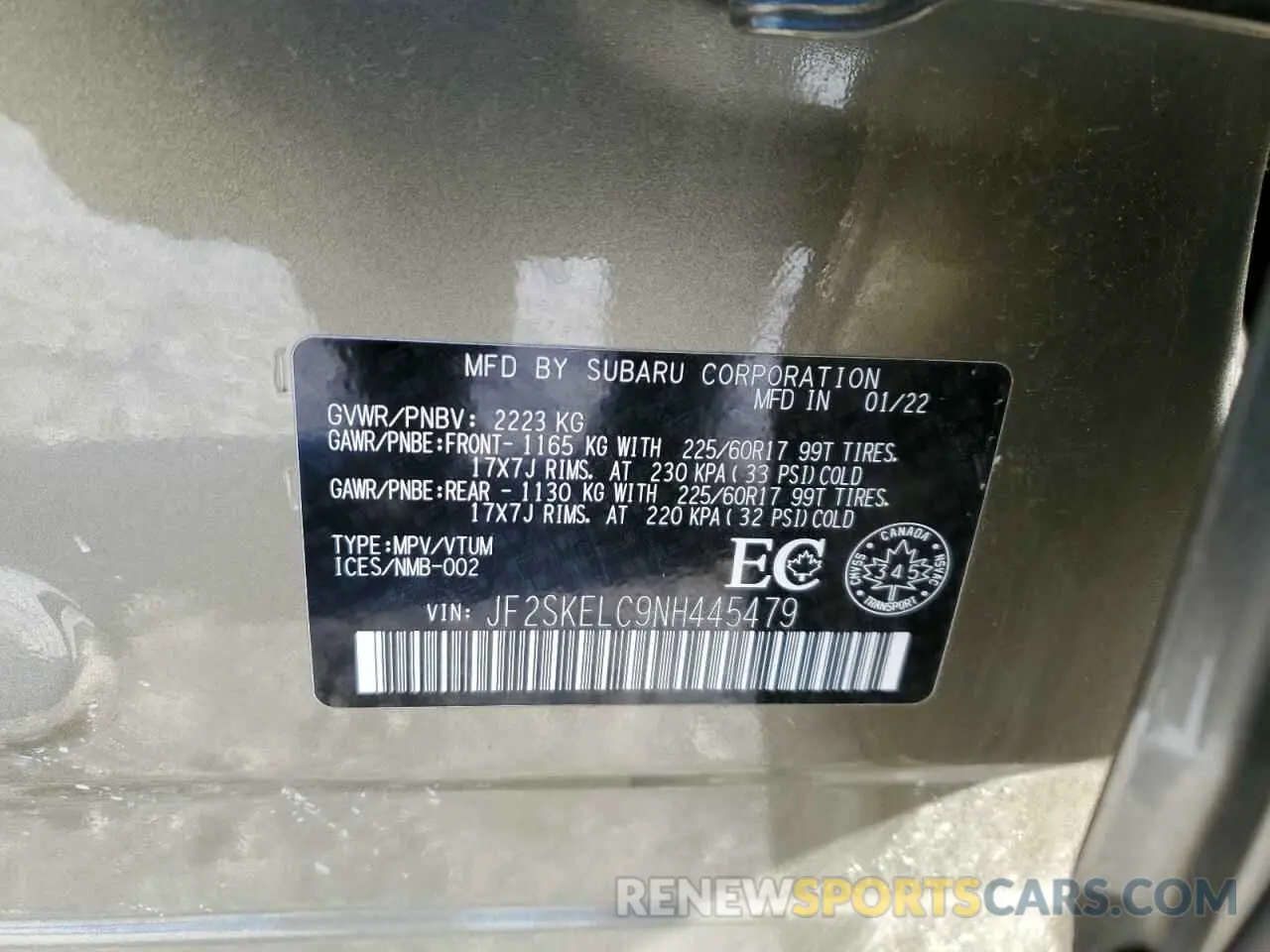 13 fotografías del automóvil dañado JF2SKELC9NH445479 SUBARU FORESTER 2022
