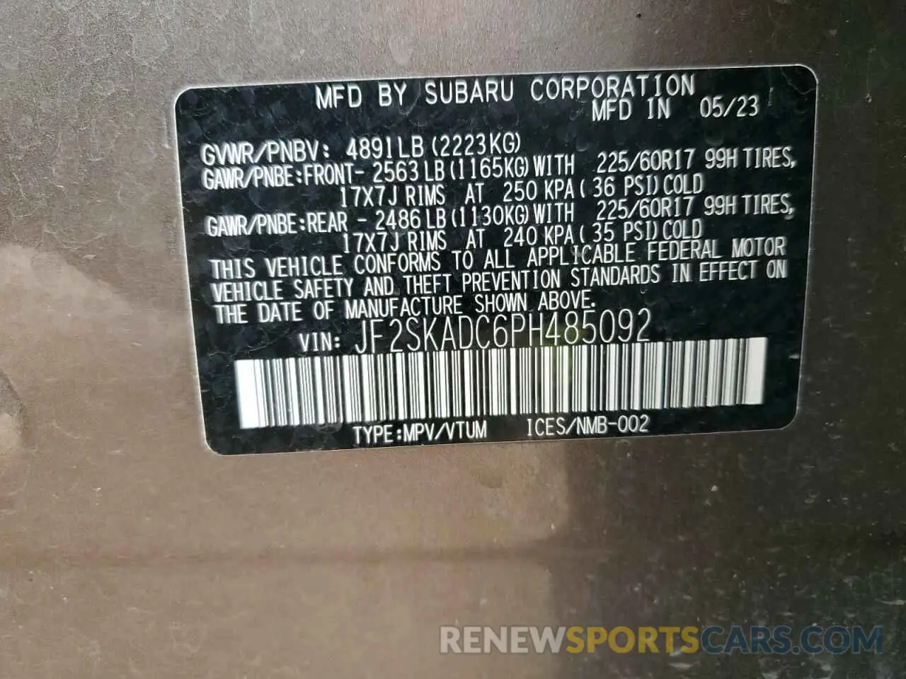 14 fotografías del automóvil dañado JF2SKADC6PH485092 SUBARU FORESTER 2023