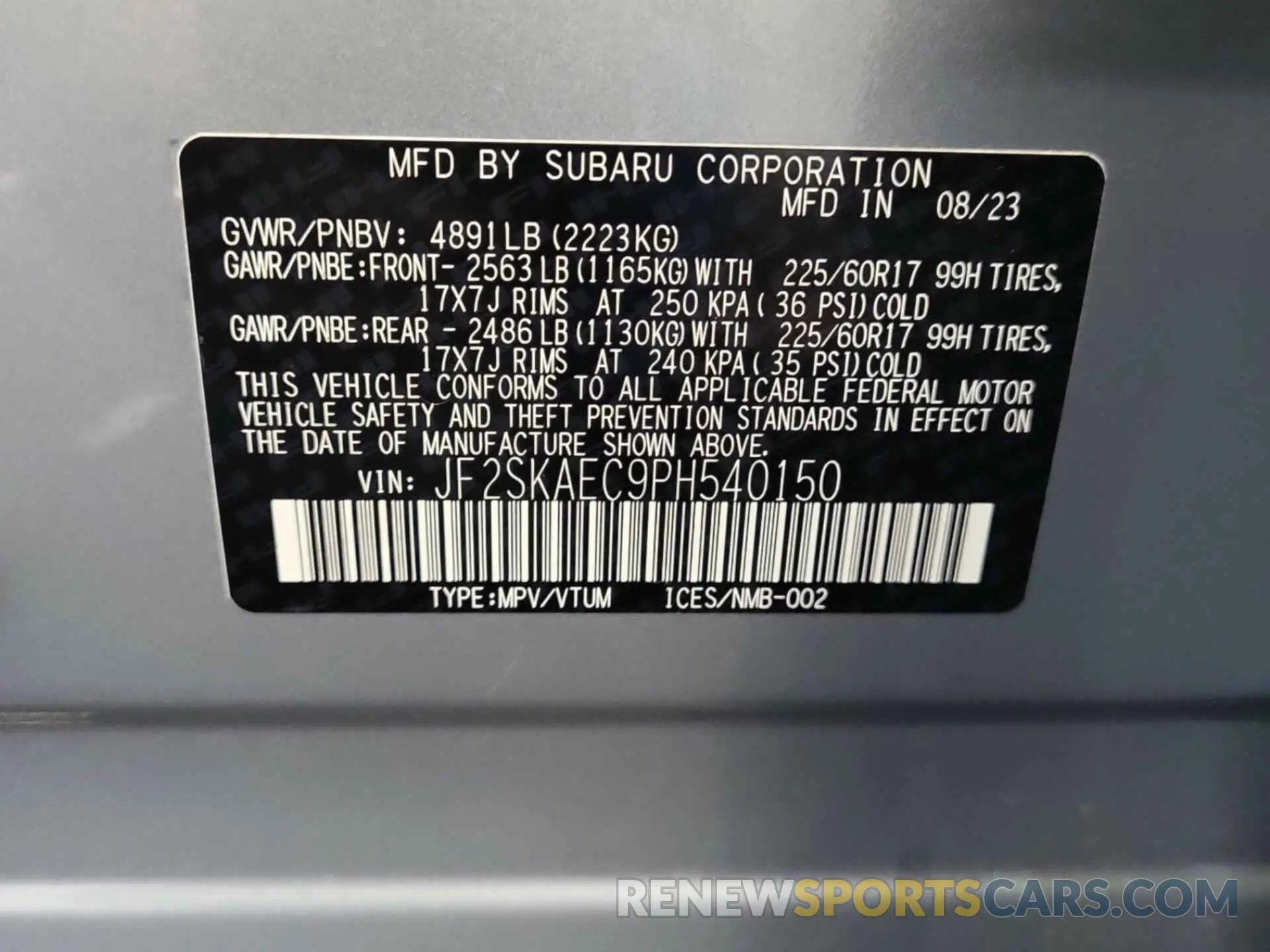 12 fotografías del automóvil dañado JF2SKAEC9PH540150 SUBARU FORESTER 2023