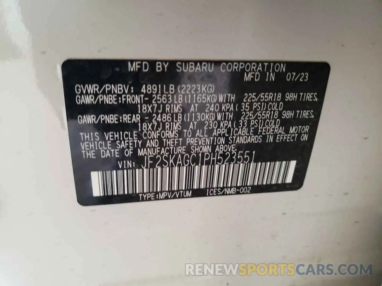 13 fotografías del automóvil dañado JF2SKAGC1PH523551 SUBARU FORESTER 2023